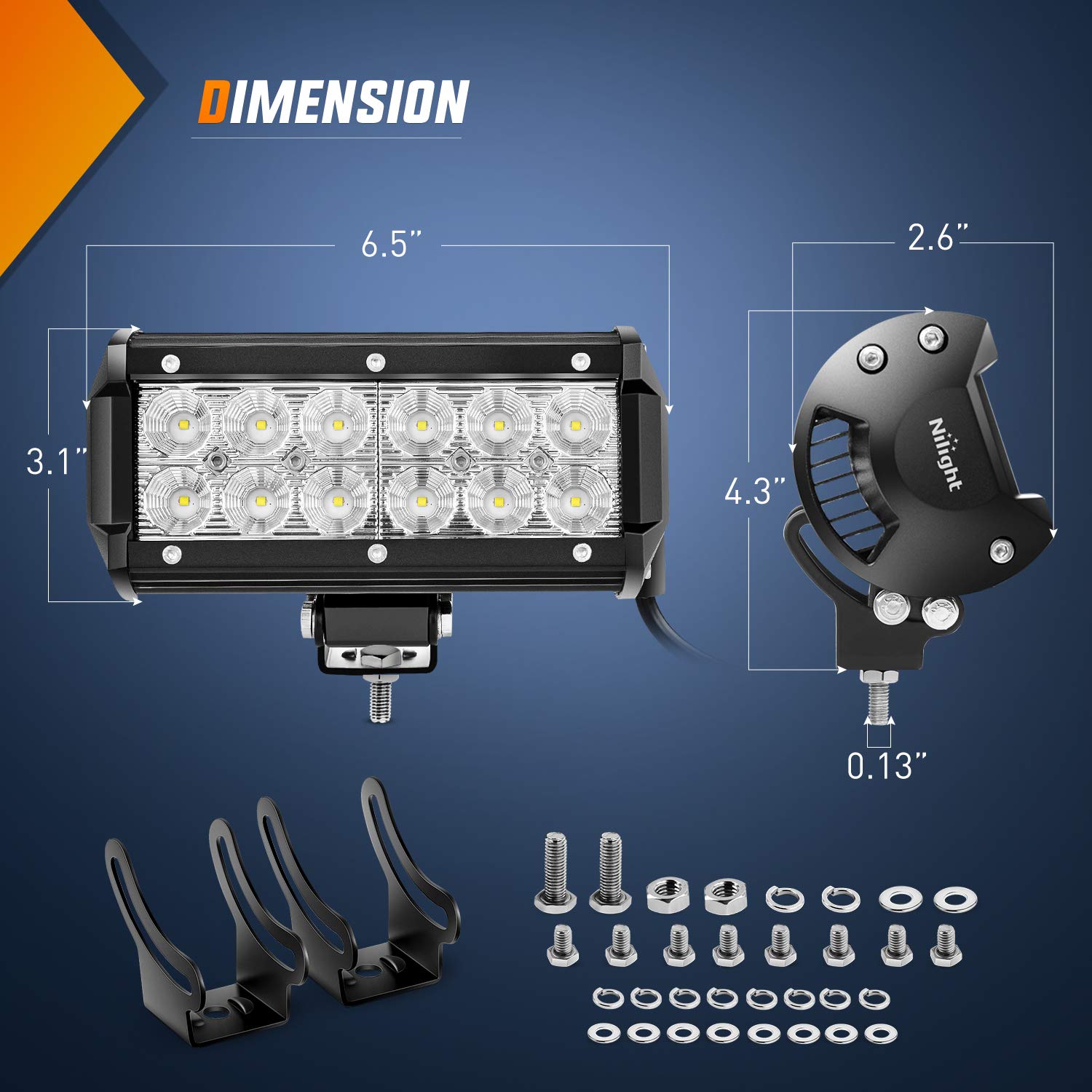 Nilight Led Pods 36W 6.5Inch 2800Lm Flood Off Road Driving Fog Light Bar Work Lighting For Truck Tractor Pickup Boat Suv Atv Utv
