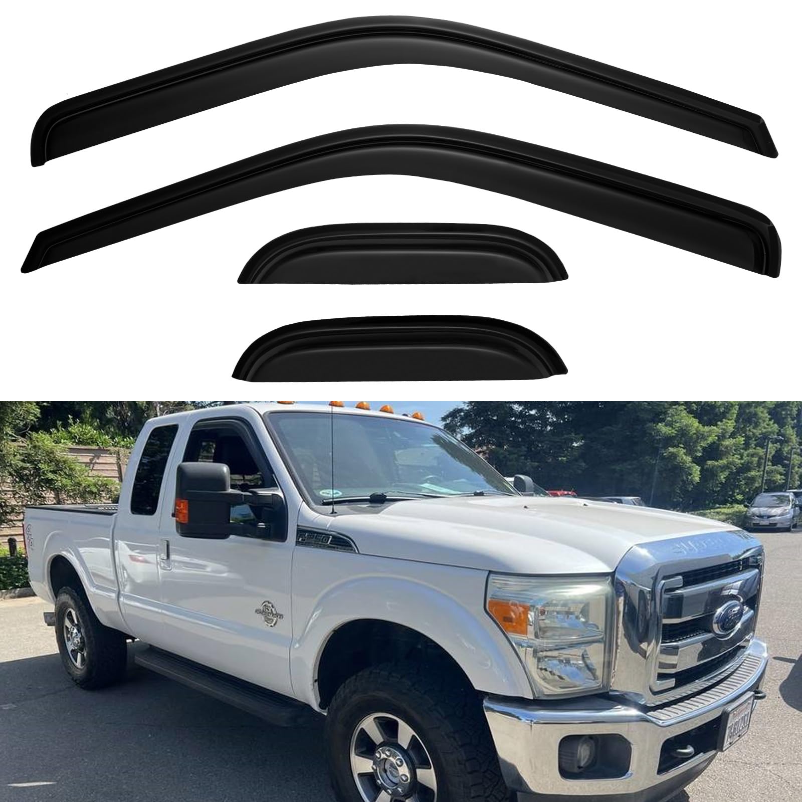 Window Visors Rain Guards For 1999-2016 Ford F250 F350 F450 Super Duty Supercab, Out-Channel Window Vent Wind Deflectors Visors