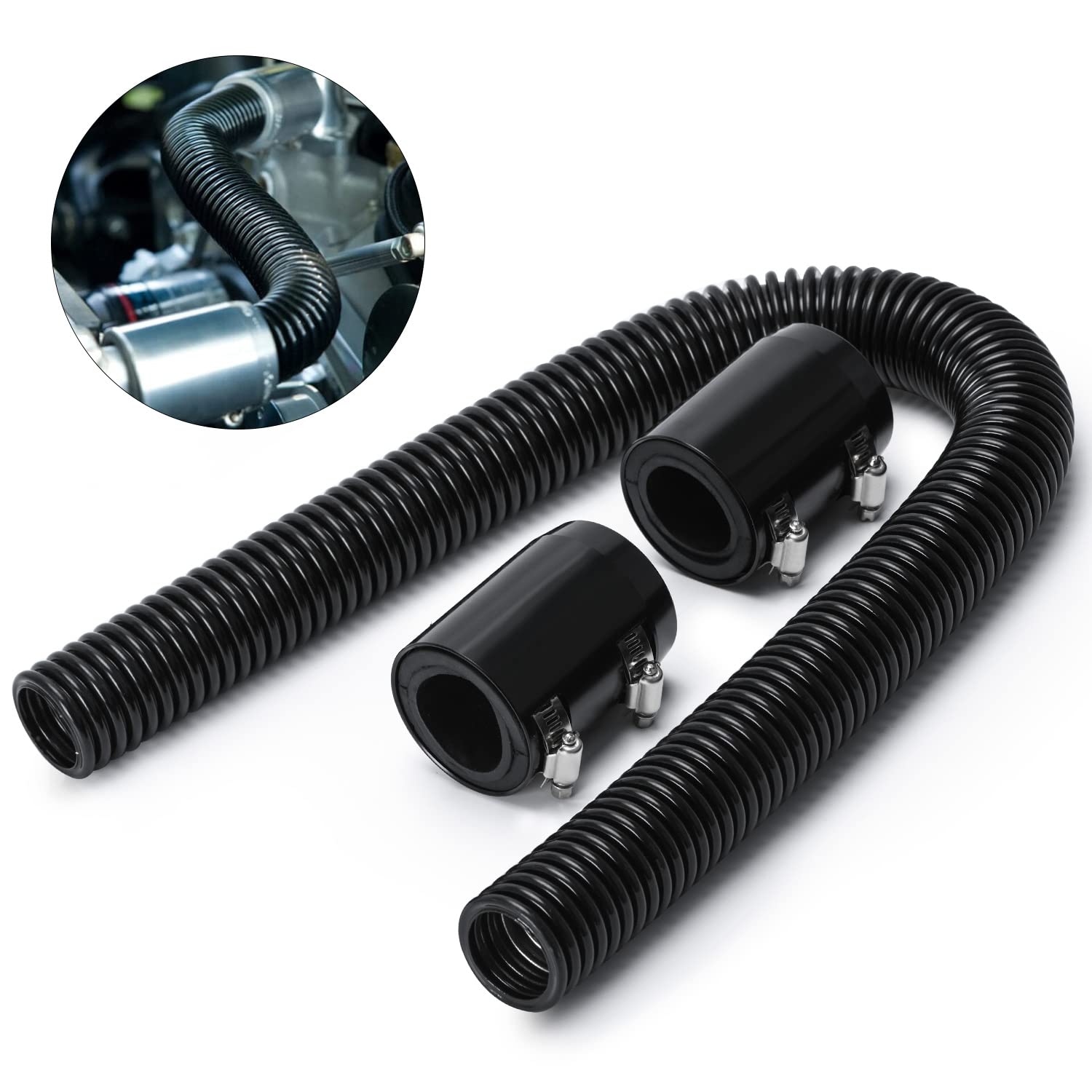 Hypertune Universal 36'' Stainless Steel Radiator Flexible Coolant Water Hose Kit W Cap Clamp Black