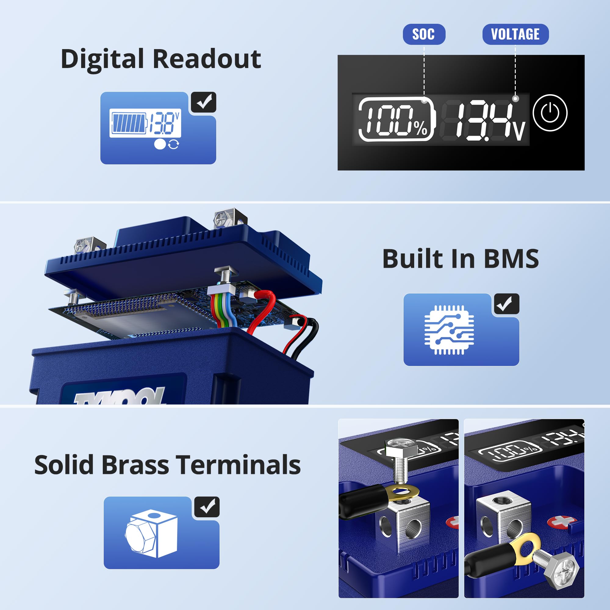 Tykool Ytx14Ah-Bs High Performance Lifepo4 Lithium Atv Battery,12V 8Ah,480Cca,5X Longer Life,Digital Readout,Fits For Polaris Sp