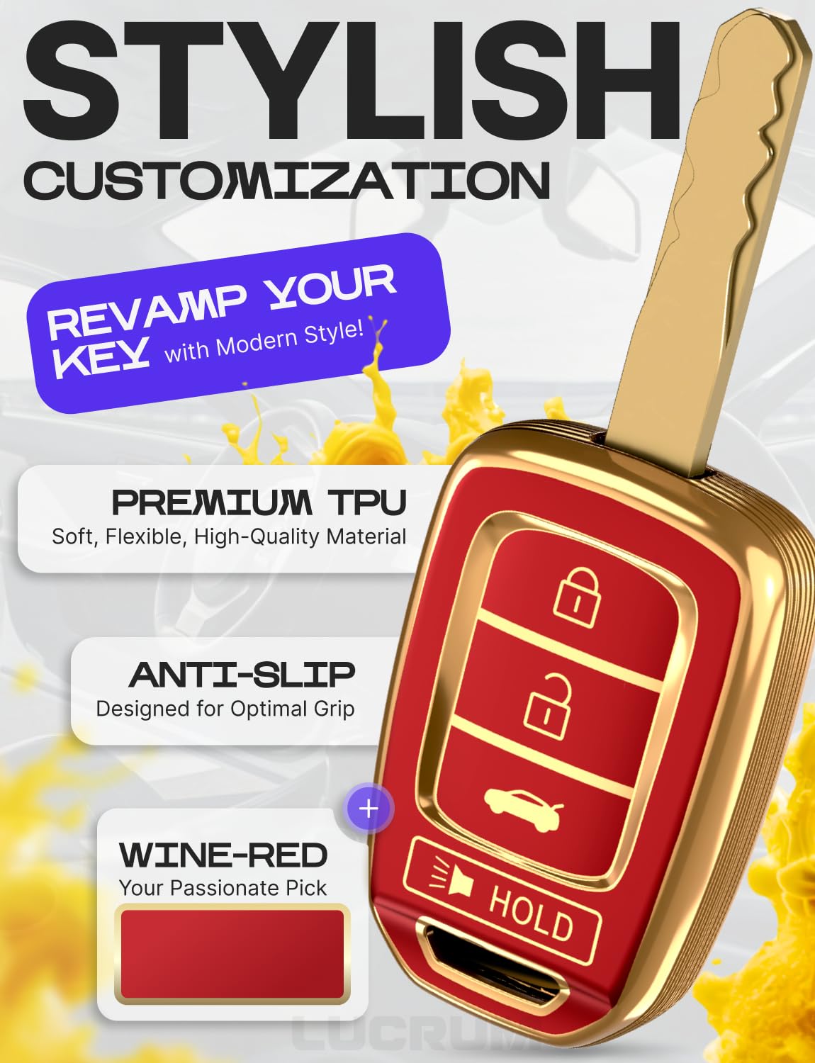 For Honda Civic Key Fob Cover And Leather Keychain - Full Cover Key Case For Honda Accord, Cr-V Se, Crv Lx, Hr-V - 2014-2022 Tpu