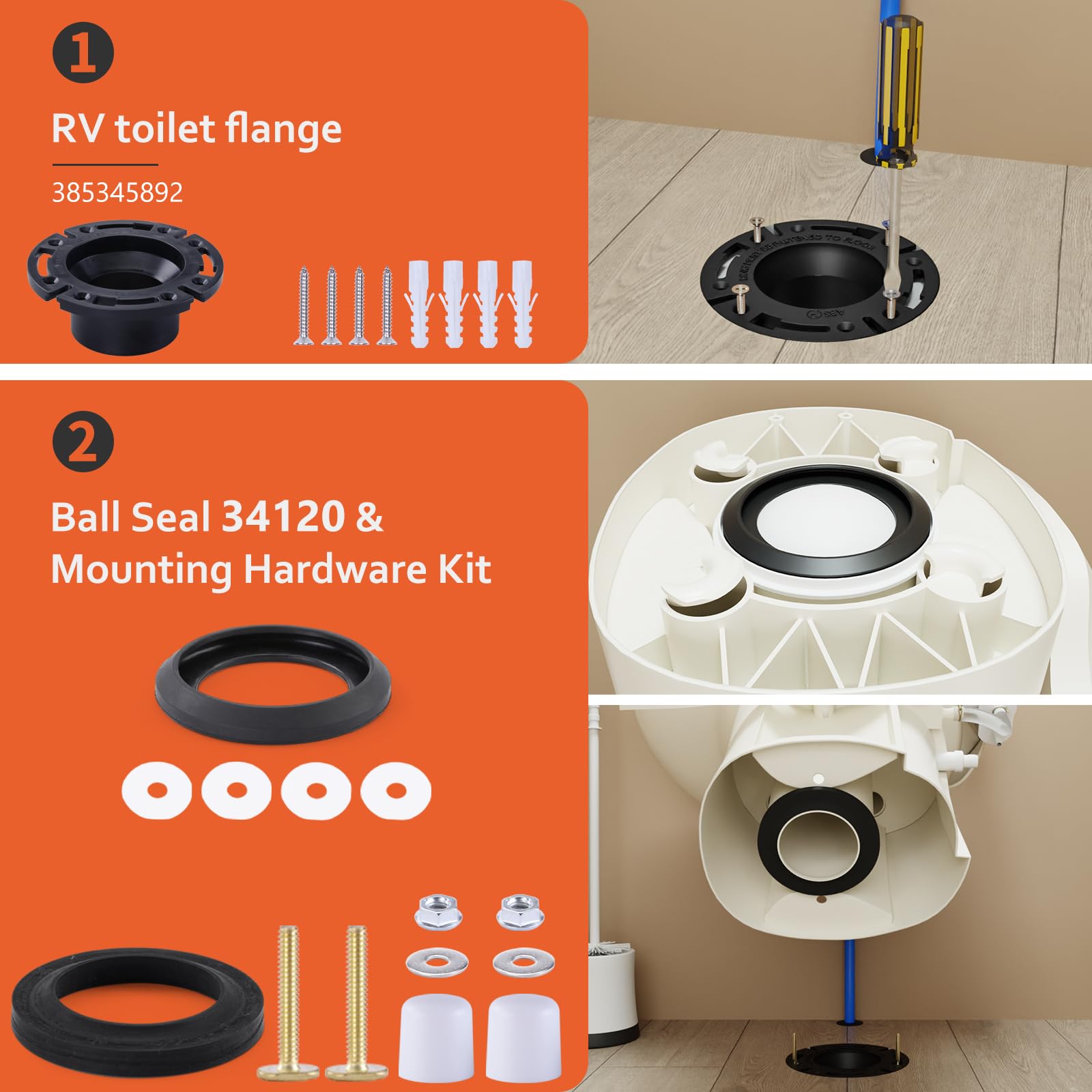 Boeemi Rv Toilet Flange Socketed 385345892 And Rv Toilet Seal Kit Compatible With Aqua Magic Style Plus, Style Ii And Residence,