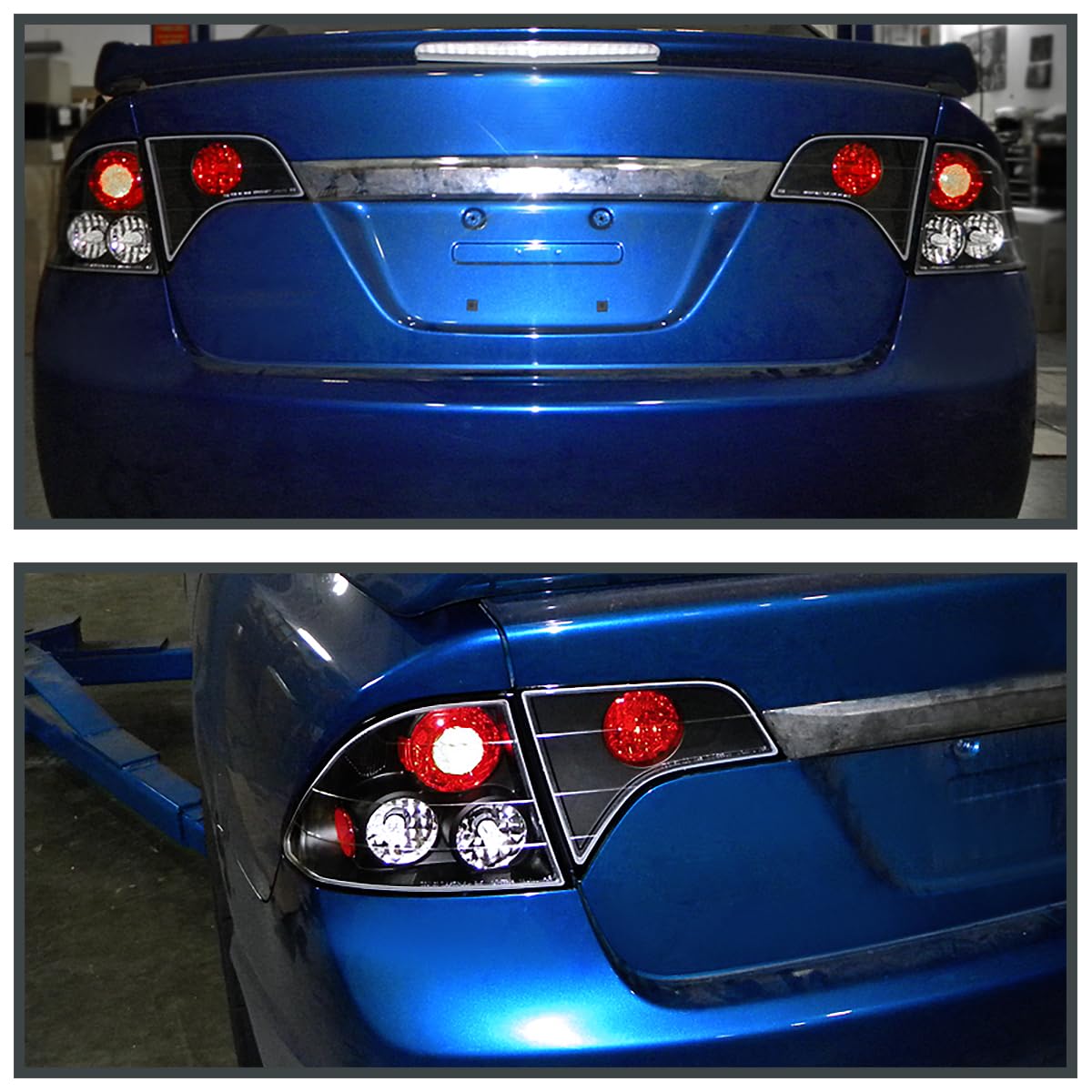 Spec-D Tuning Black Housing Clear Lens Tail Lights Compatible With 2006-2011 Honda Civic Sedan 4 Door, Left + Right Pair Assembl