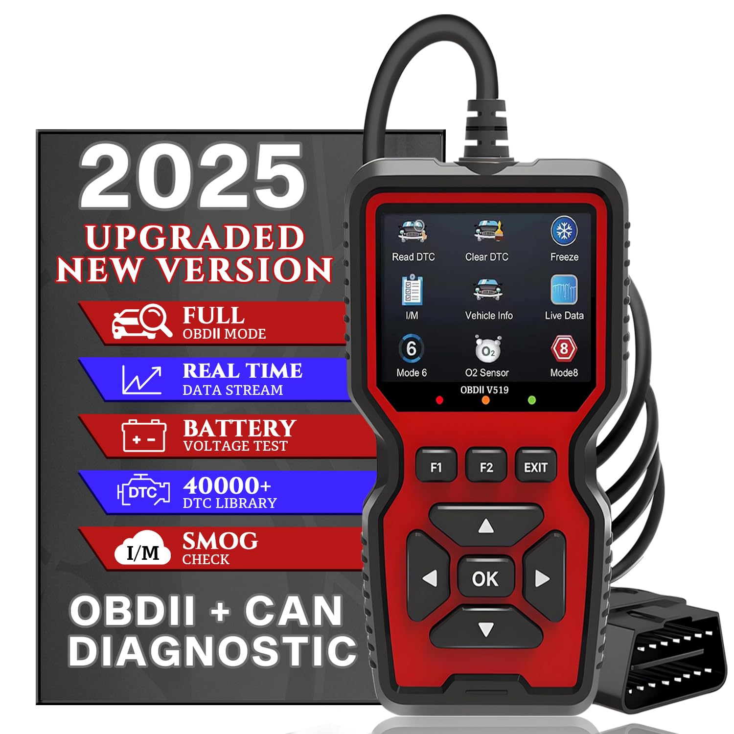 CrysGuard Professional OBD2 V519 Scanner - 2025 Upgraded OBDII + CAN Code Reader, Live Data, Battery Test, 40000+ DTC Library, I