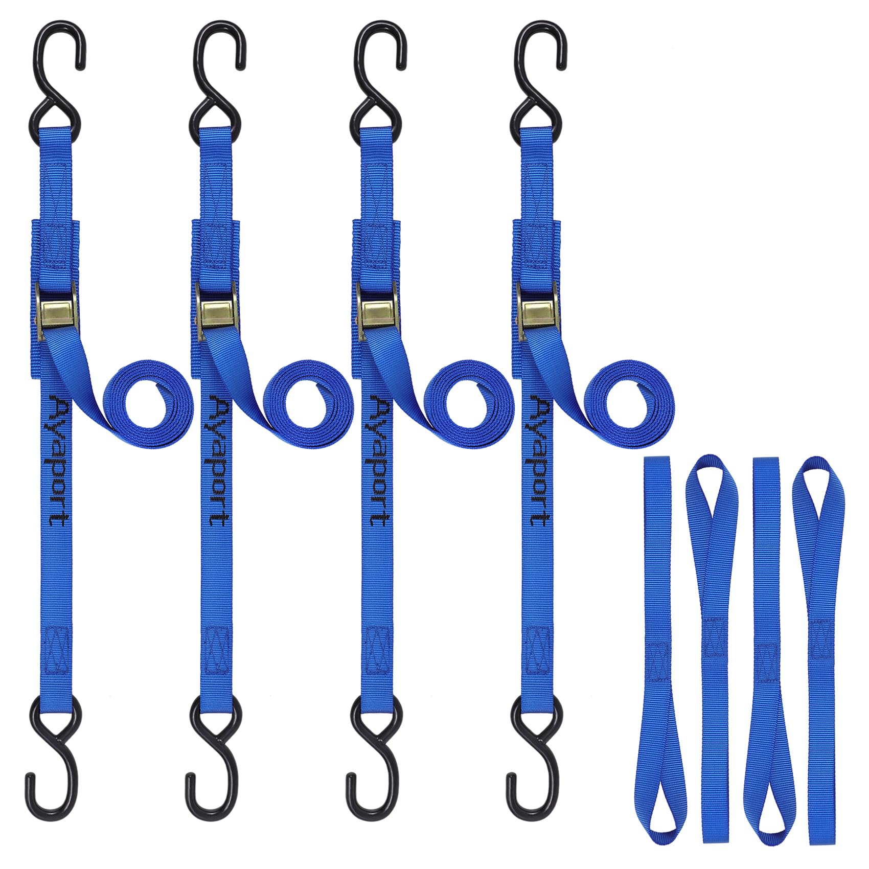 Ayaport Cam Buckle Tie Down Straps 6 Feet 2200Lbs Break Strength Blue Securing Straps With S Hooks For Motorcycle, Kayak, Car, T