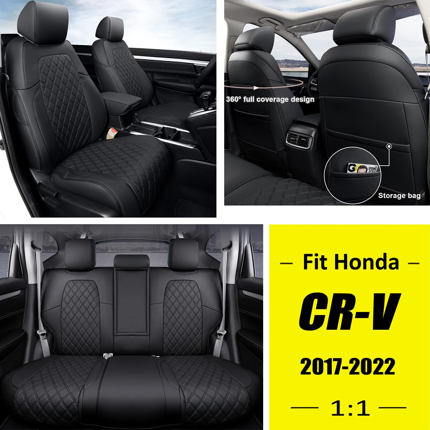 GIANT PANDA Car Seat Covers Full Set Custom Fit for Honda CRV EX,EXL,LX,Touring,Hybrid 2017 2018 2019 2020 2021 2022- Faux Leath