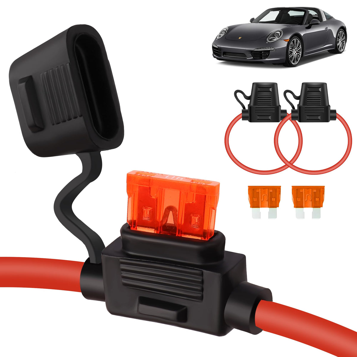MulWark 2 Pack 10 Gauge Tinned Copper Marine Wire Waterproof IP67 Inline Fuse Holder Pigtail Blade Fuse Block Relay with 40AMP A
