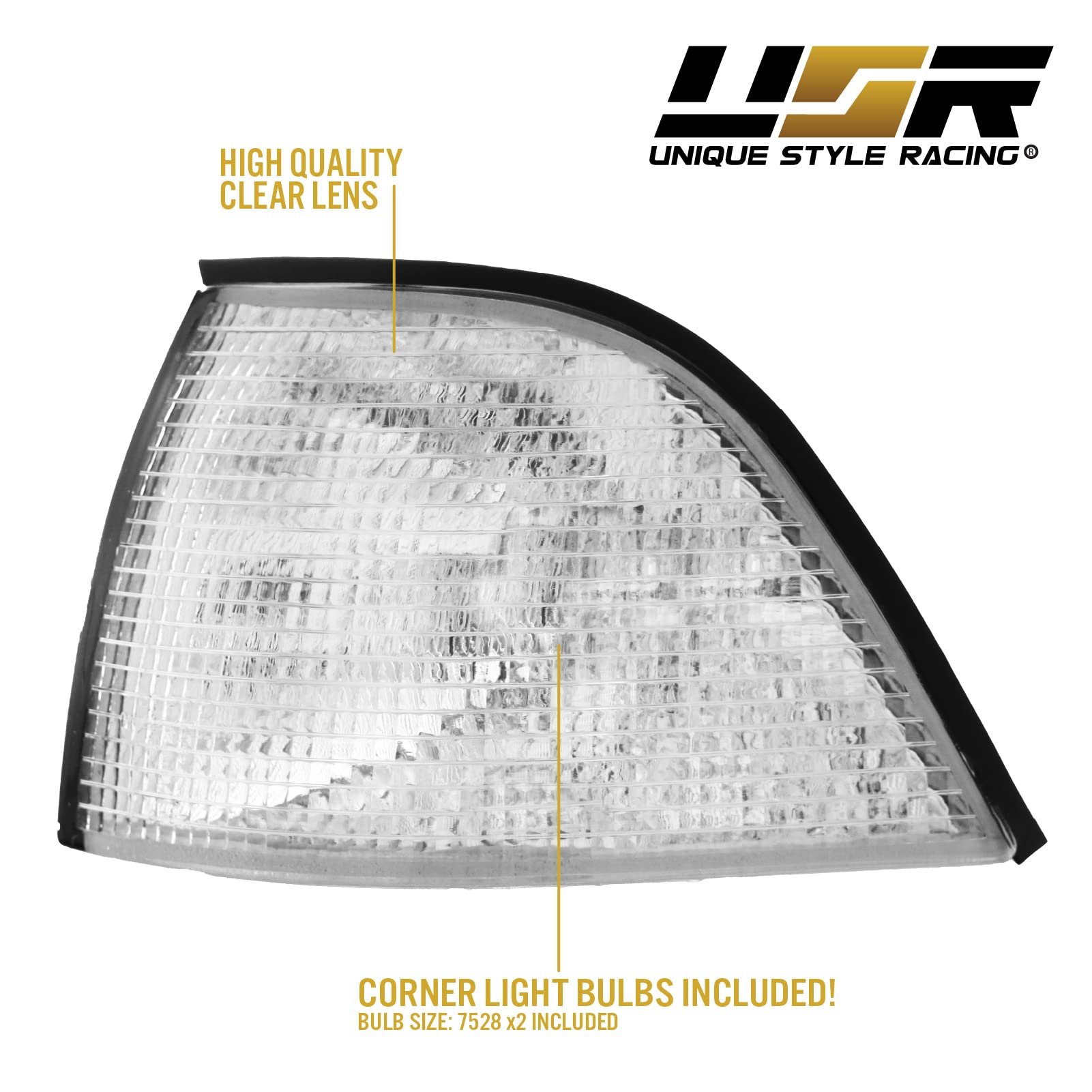 Depo E36 4D Corner Lights - Euro Cornering Turn Signal Lamps Set (Left + Right) Compatible With 1992-1998 Bmw E36 4 Doors Sedan Including M3 (Clear With 2 Amber Bulbs)