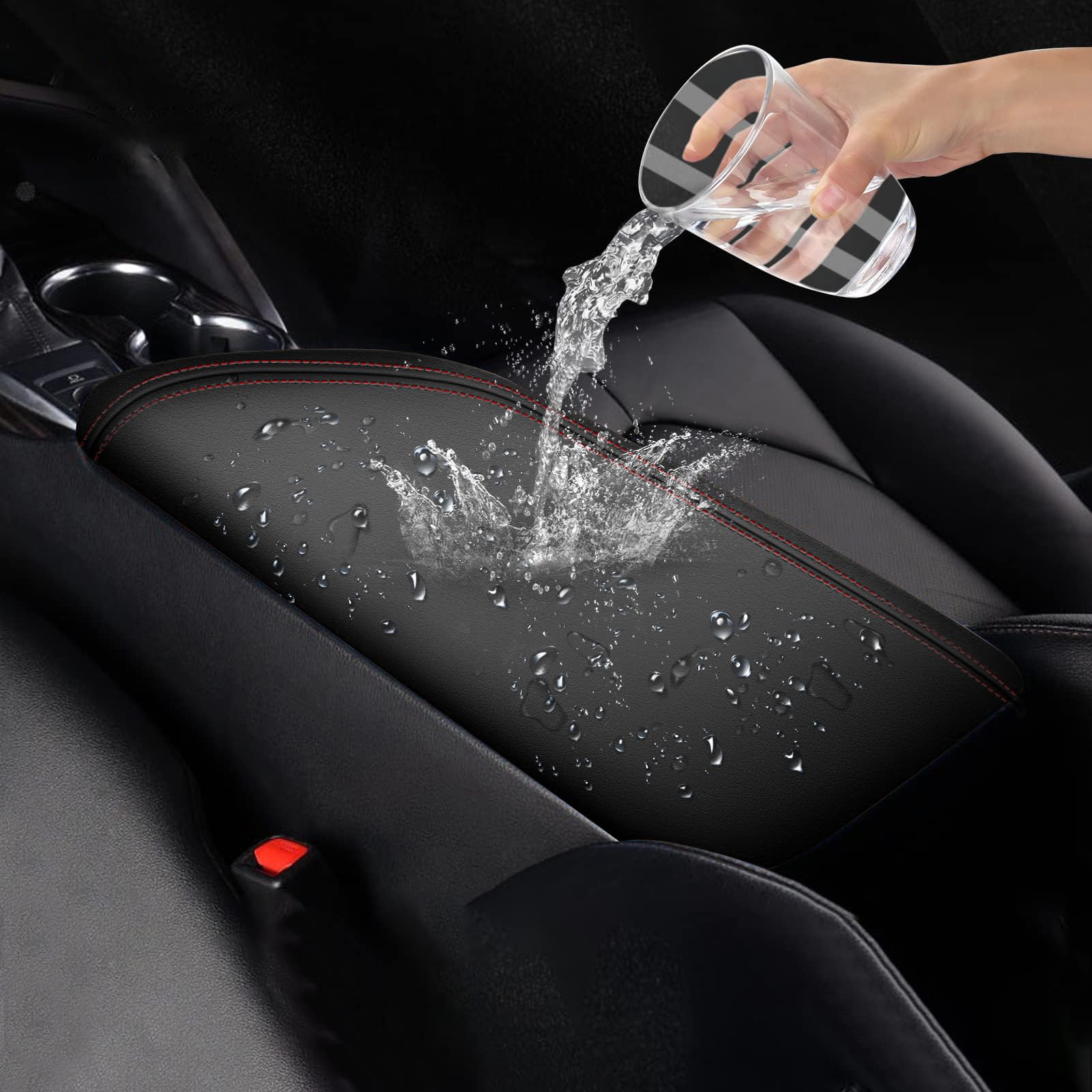 Aomsazto Armrest Covers For 2024 2023 2022 2021 2020 2019 2018 Toyota Camry Black With Red Stiches,Including L, Le, Se, Xle, Xse