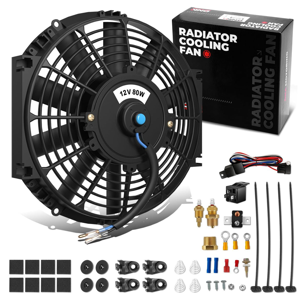 Dna Motoring 12Inch Electric Radiator Cooling Fan Thermostat Wiring Switch Relay Kit, Universal High Performance Slim Fan Push P