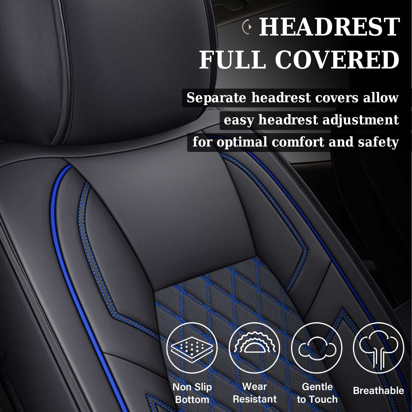 Coverado Full Set Seat Covers For Toyota Tundra, Custom Fit Leather Truck Seat Protectors For 2007-2021 Tundra (Blue)