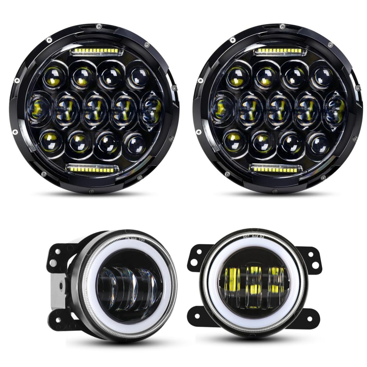 Led Headlight For Wrangler + 4'' Led Fog Lights, 7'' 105W Round Led Headlights With Daytime Running Light Drl High Low Beam Comp