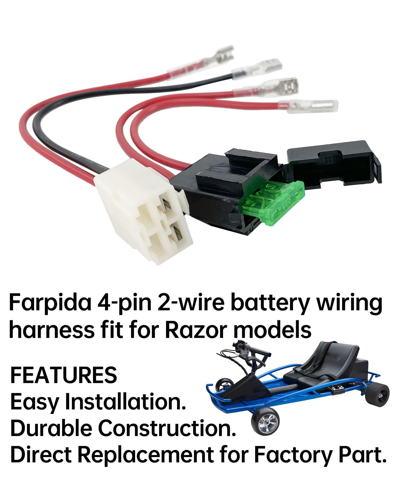 4-Pin 2-Wire Battery Wiring Harness Fit For Razor Pr200 Mx350 Mx400 Battery Wire Harness Pocket Mod Pocket Rocket Pr200 1Pack Harness Kit 30 A In-Line 4 Holes Plug