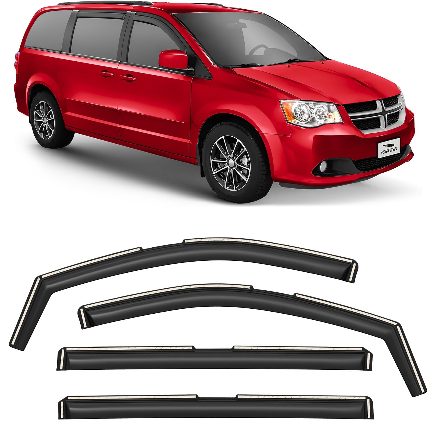 Voron Glass In-Channel Extra Durable Rain Guards For Dodge Grand Caravan 2008-2020, Window Deflectors, Vent Window Visors, 4 Pie