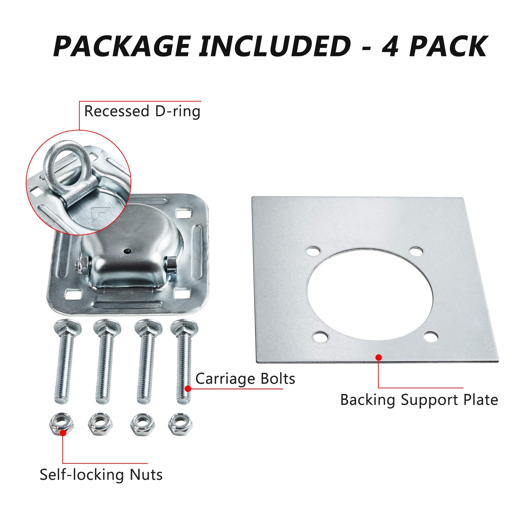 Lonffery 4 Pack Recessed D-Ring Tie Down Anchors (6,000 Lb. Capacity), Heavy Duty Kit For Trailer Or Deliveries