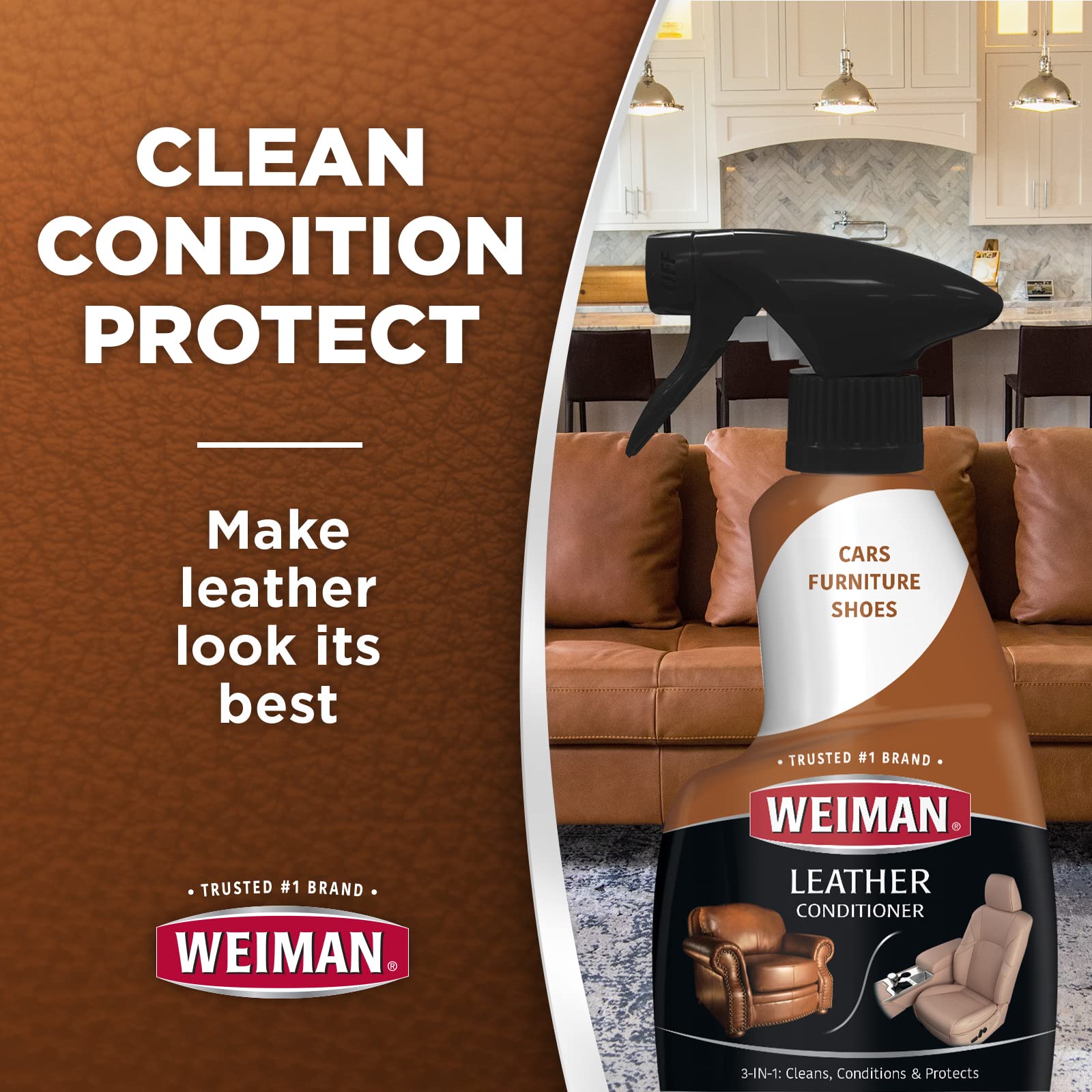 Weiman Leather Conditioner & Cleaner - Restores Surfaces, Uv Protectants Help Prevent Cracking Or Fading Of Furniture, Sofa, Cou