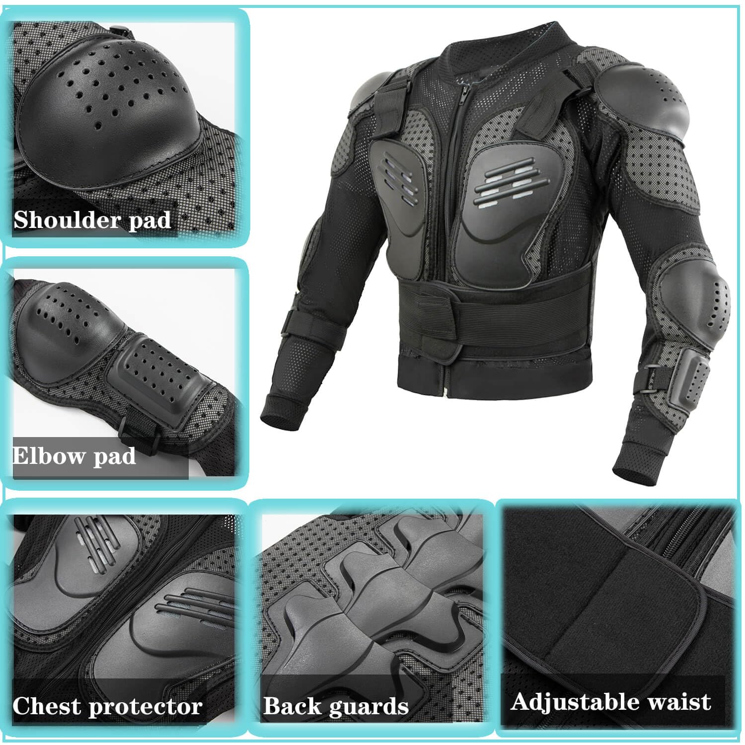 Reomoto Kids Motorcycle Jacket Dirt Bike Gear, Chest Back Protector for Motor Bike, Children Motorcycle Full Body Armor Jacket F