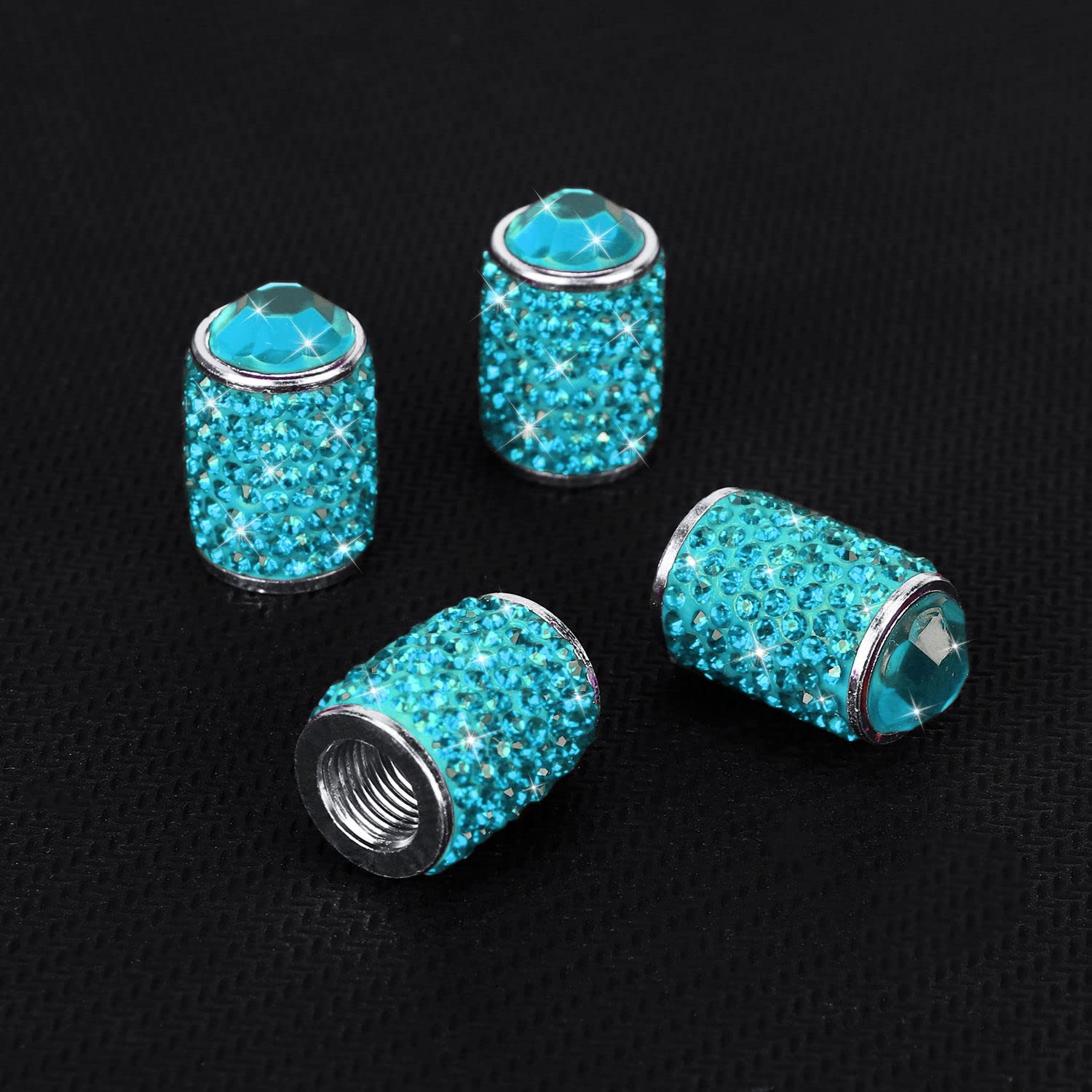 ToBeQueen Bling Tire Valve Covers Blue, 4 Pack Handmade Crystal Rhinestone Tire Caps Universal Dustproof Bling Car Accessories f