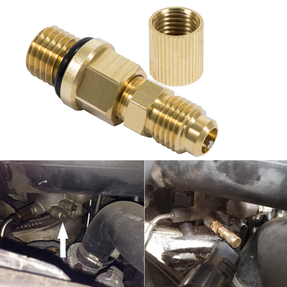 E-Cowlboy 6.0L For Powerstroke Fuel Pressure Test Fitting Adapter For 2003-2010 Ford Diesel Engine(With Schrader Valve)