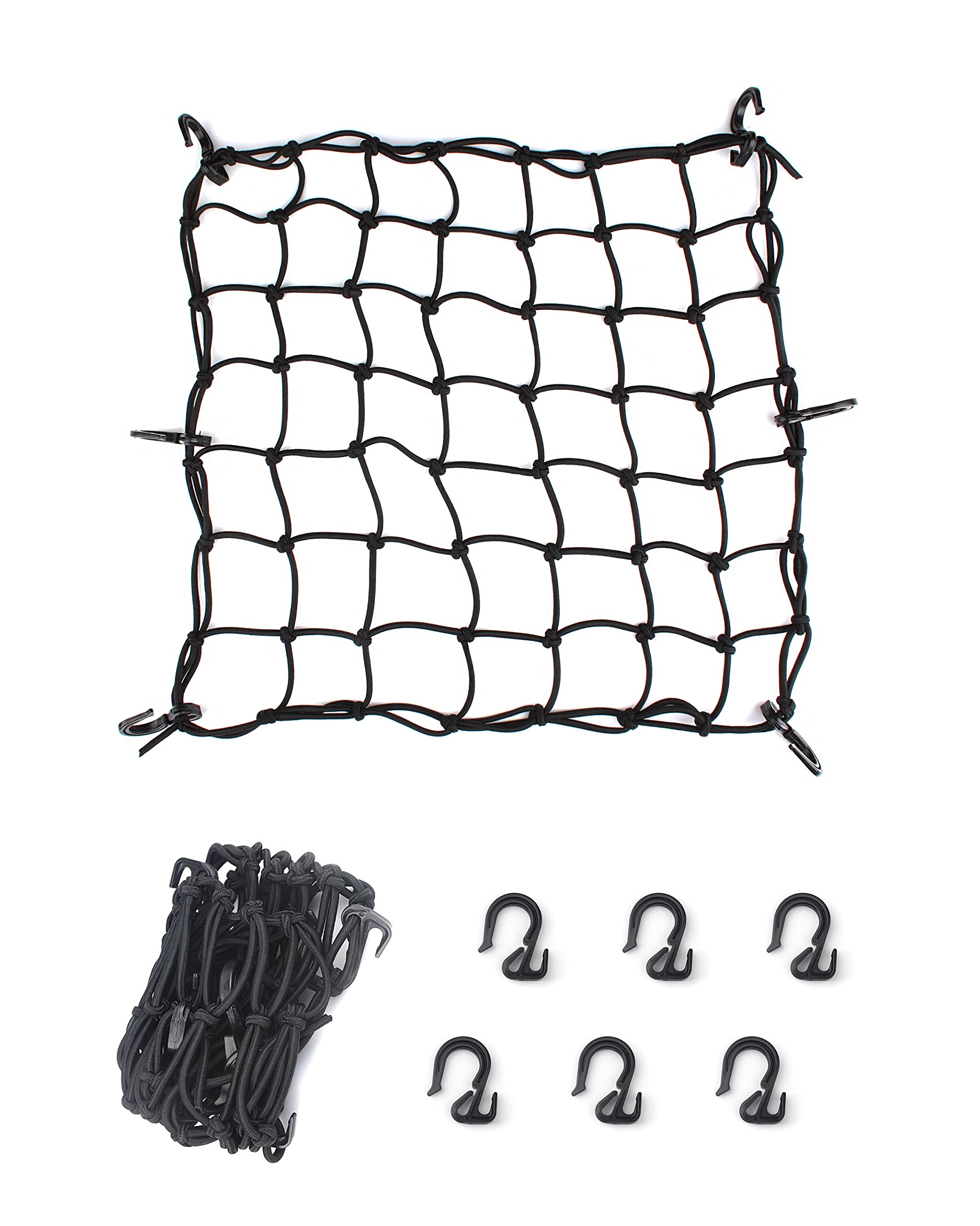 15.7''X15.7'' Cargo Net, Heavy Duty Bungee Net Stretches To 31.5''X31.5'', Gear Helmet Luggage Thicken Netting With 3''X3'' Smal