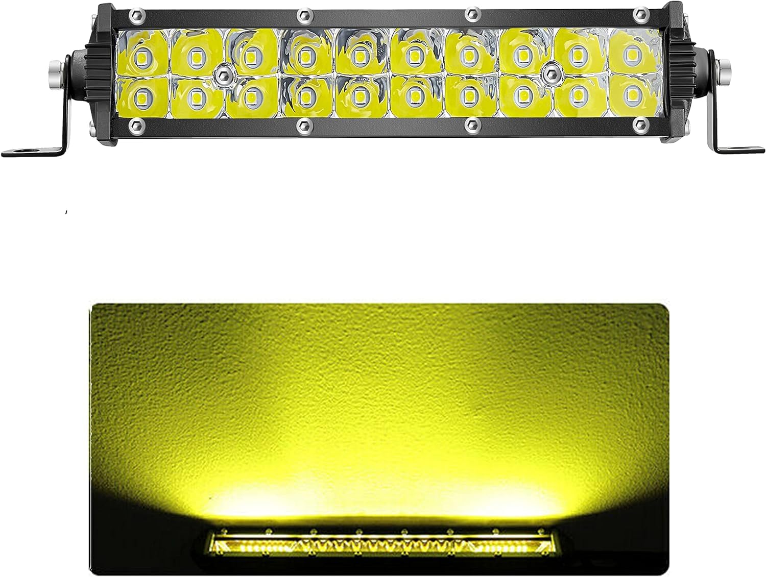 Amber Led Light Bar Slim, 7Inch Offroad Driving Light Bar Fog Reverse Lights 12V-60V 60W 6000Lm Combo Beam, Waterproof Ultra Sli