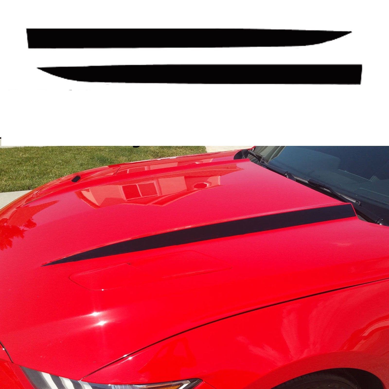 X Xotic Tech Hood Spear Side Stripe Decal Sticker Compatible With Ford Mustang 2015-2023, Glossy Black
