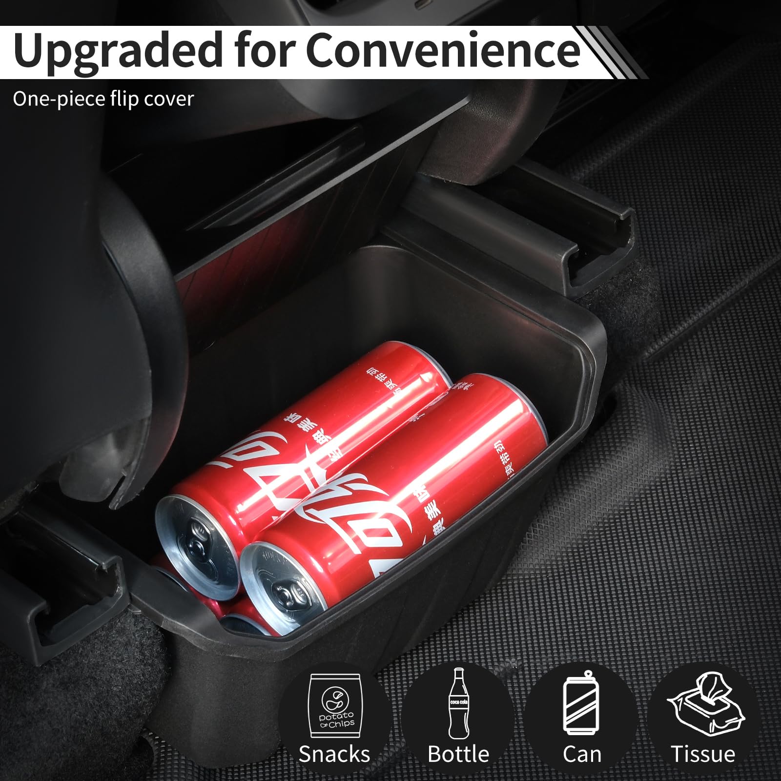 Jawjut Trash Can,Upgrade Flip Cover And Strengthen Fixation,Compatible With Tesla Model Y, Trash Can Accessories, Black