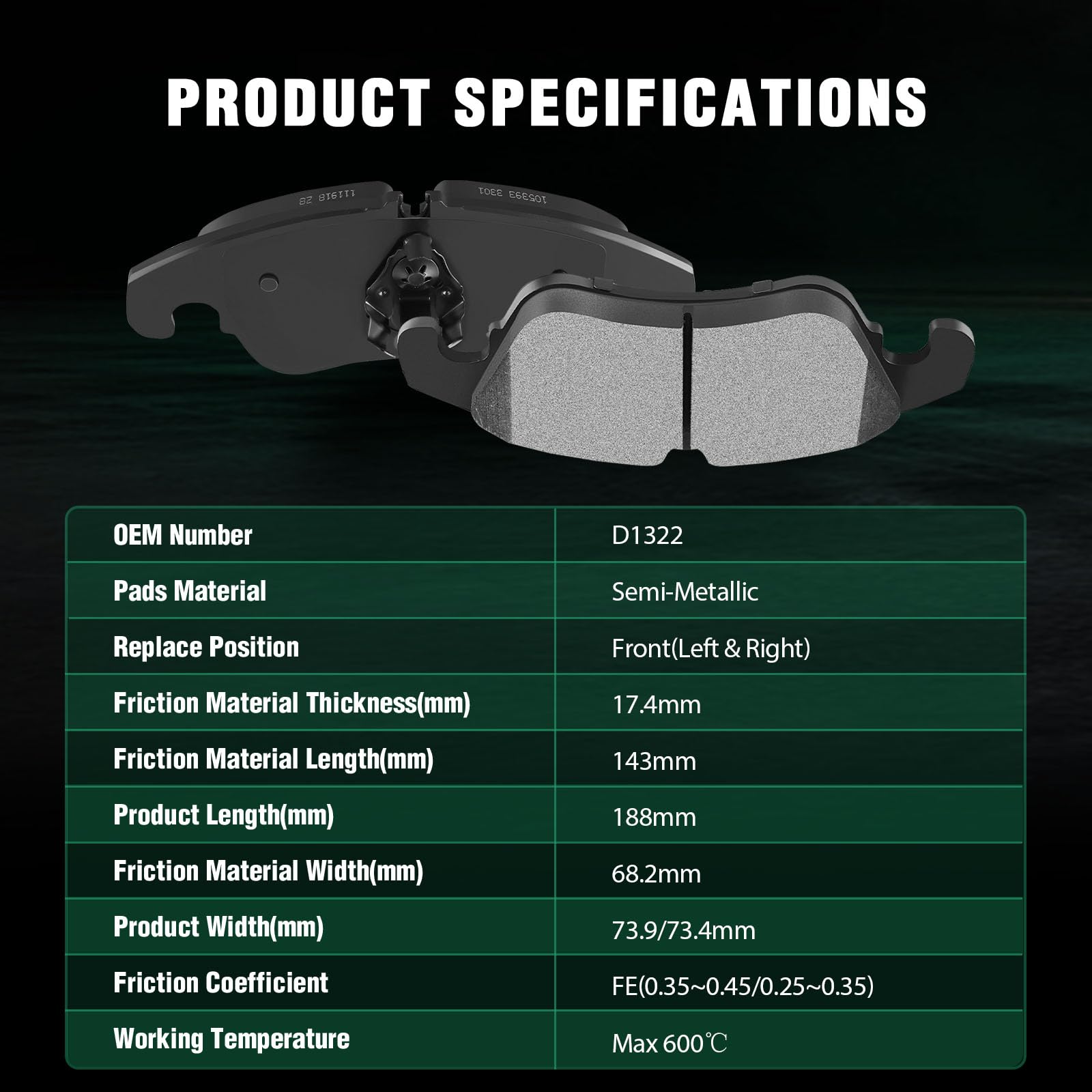 Automuto 4Pcs Front Semi-Metallic Disc Brake Pads Set D1322 For Audi A4, A5 & A6 (Quattro)