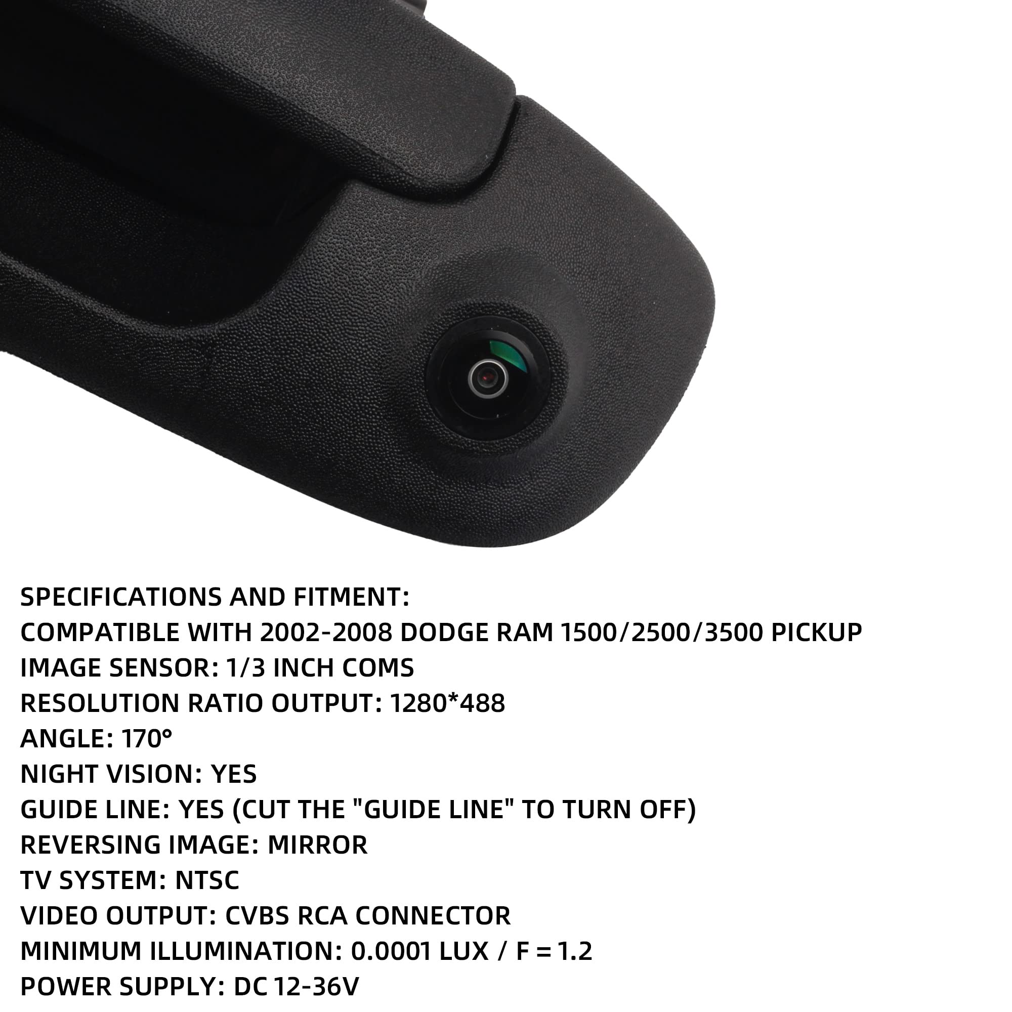 Dasbecan Tailgate Handle With Backup Rear View Camera Compatible With 2002-2008 Dodge Ram 1500 2500 3500 Reverse Camera Waterpro