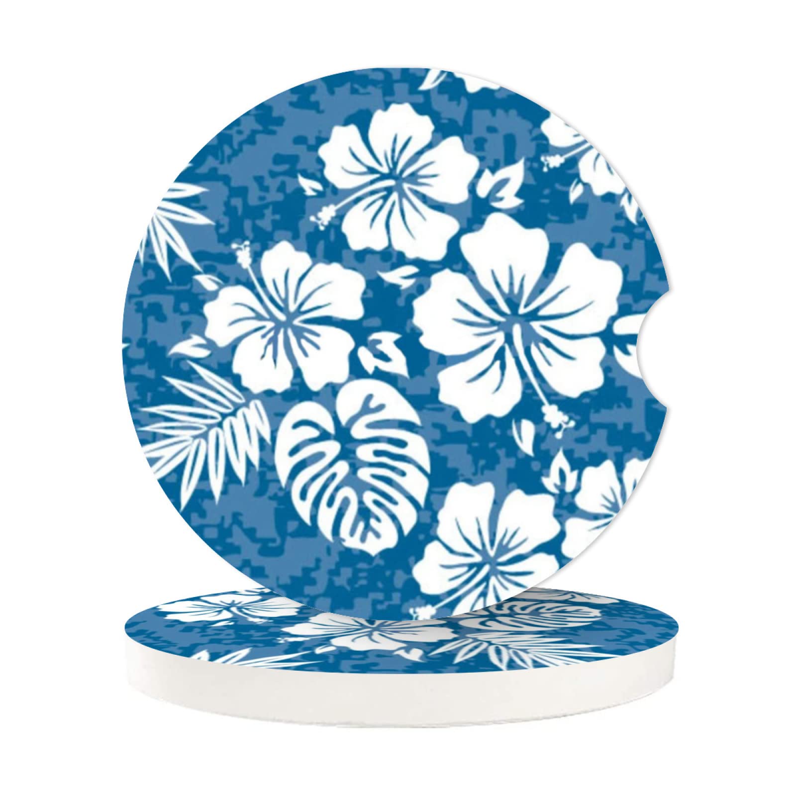 Tropical Palm Leaf Hibiscus Absorbent Car Cup Coasters,Cup Holders,Cork Base Drink Coasters With Finger Notch For Easy Move Of C