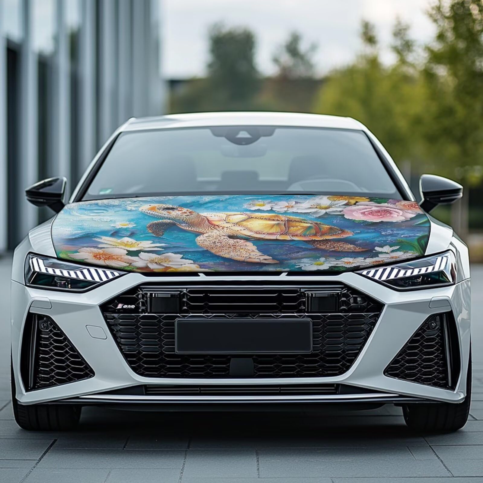 Qiyupavto 59  39 Inch Sea Turtle Print Car Hood Cover Protector for SUV Sedans Trucks, Elastic Polyester Waterproof Sun-Proof Au