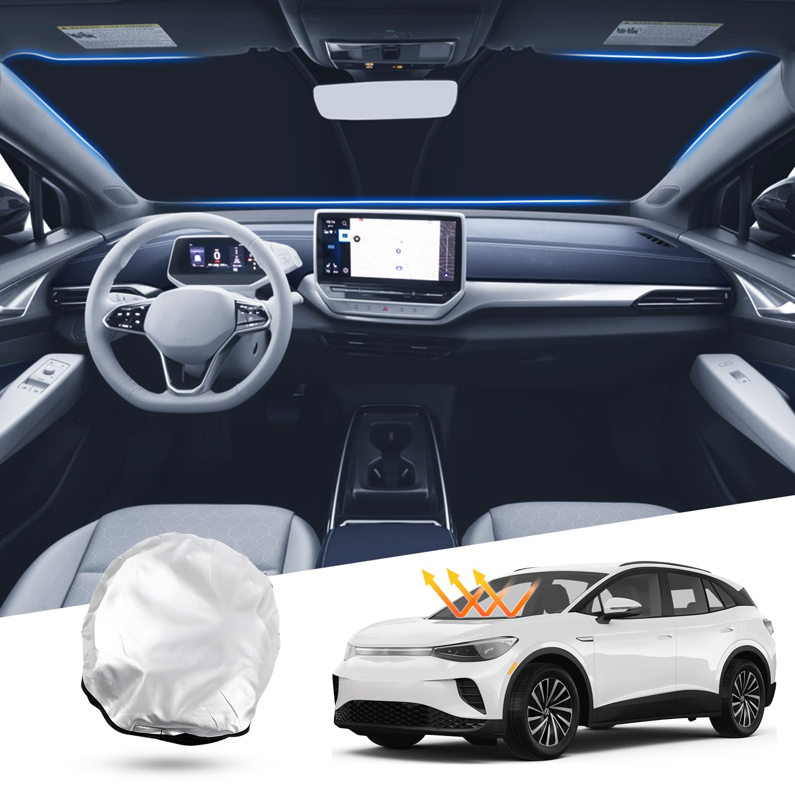 T Tgbros Windshield Sun Shade For Volkswagen Id.4 2021-2024 2025 Front Window Sun Shade Foldable Sun Shield Sun Visor Cover Bloc