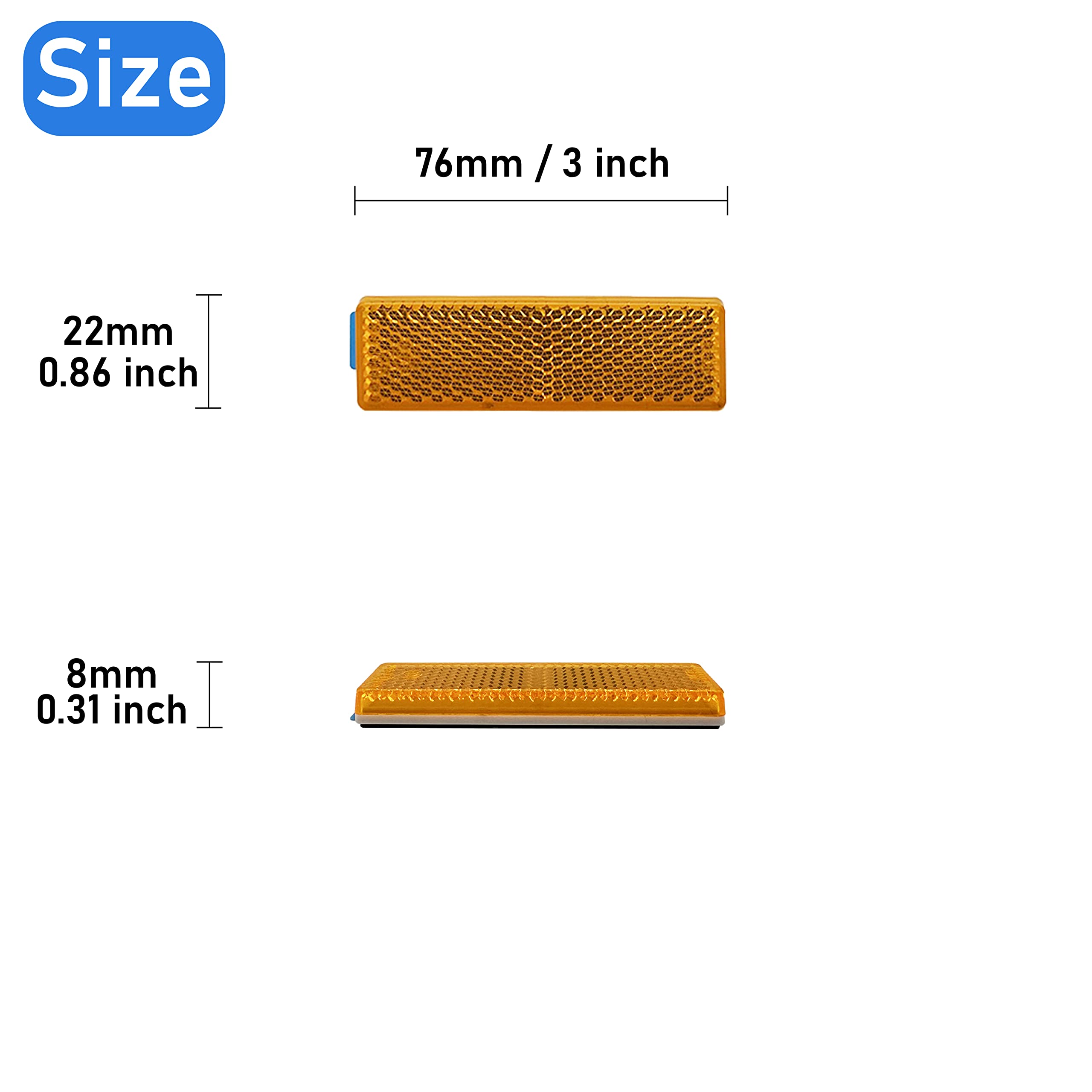 Reflector 76X22mm Self Adhesive Rectangle Safety Waterproof Stick on for Driveway Mailbox Trailer