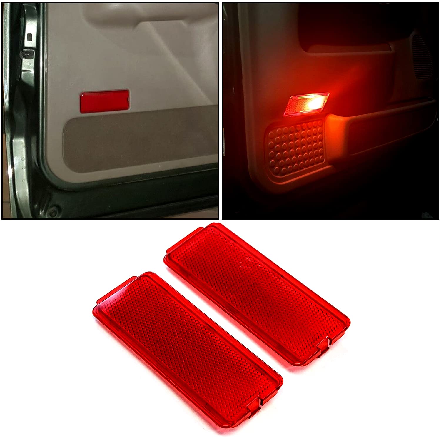 ECOTRIC Door Reflectors Compatible with Ford 1999-2007 SuperDuty F250 F350 F450 F550 & 2000-2005 Excursion Red Premium Interior 