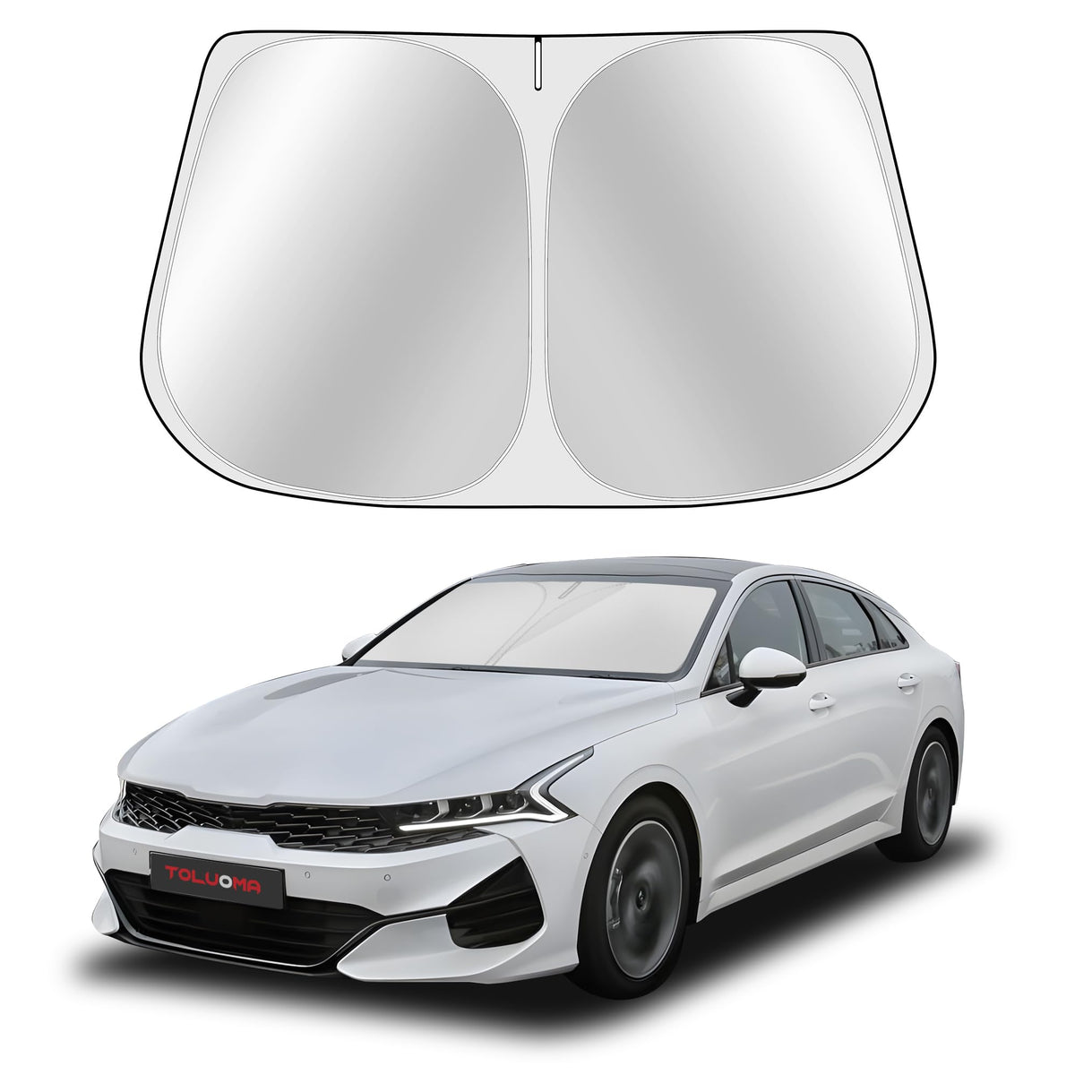 Toluoma Custom Fit Windshield Sun Shade For Kia Optima 2016-2020 - Full Coverage, 210T Reflective Fabric, Double-Layer Design -