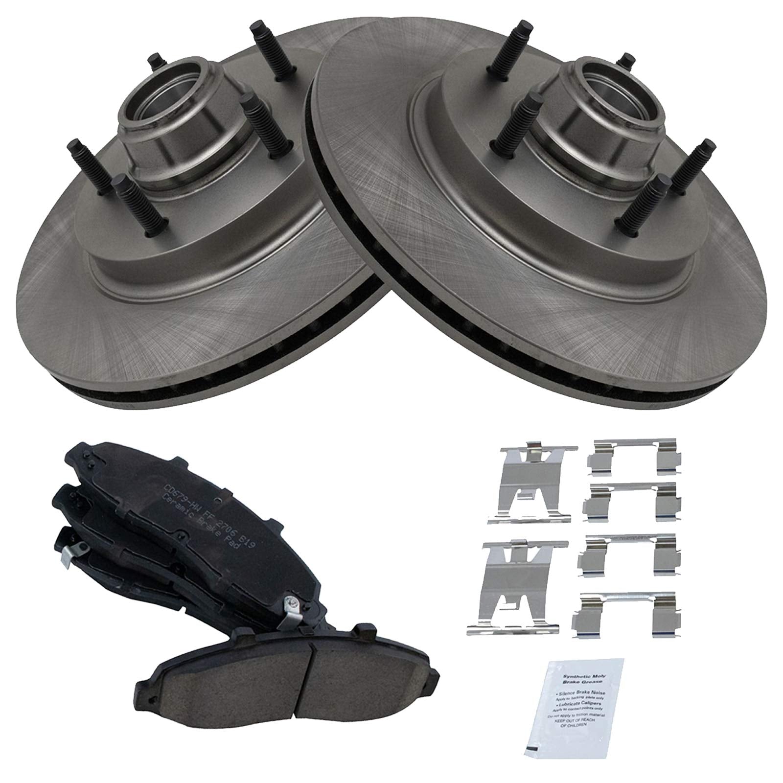 Trq Front Brake Pad & Rotor Kit Brake Pads Brake Rotor Ceramic Compatible With 1997-1999 Ford F-150