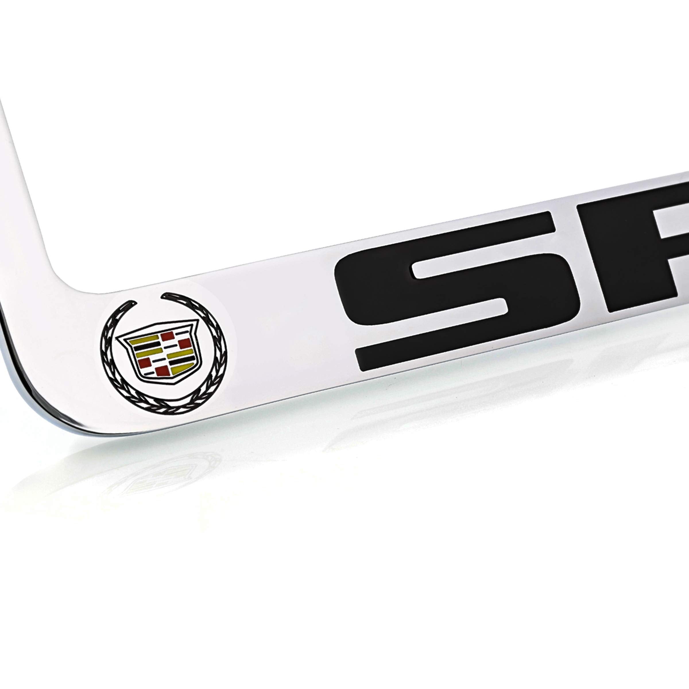 Cadillac Srx License Plate Frame (2 Hold/Brass, Chrome/Wide)