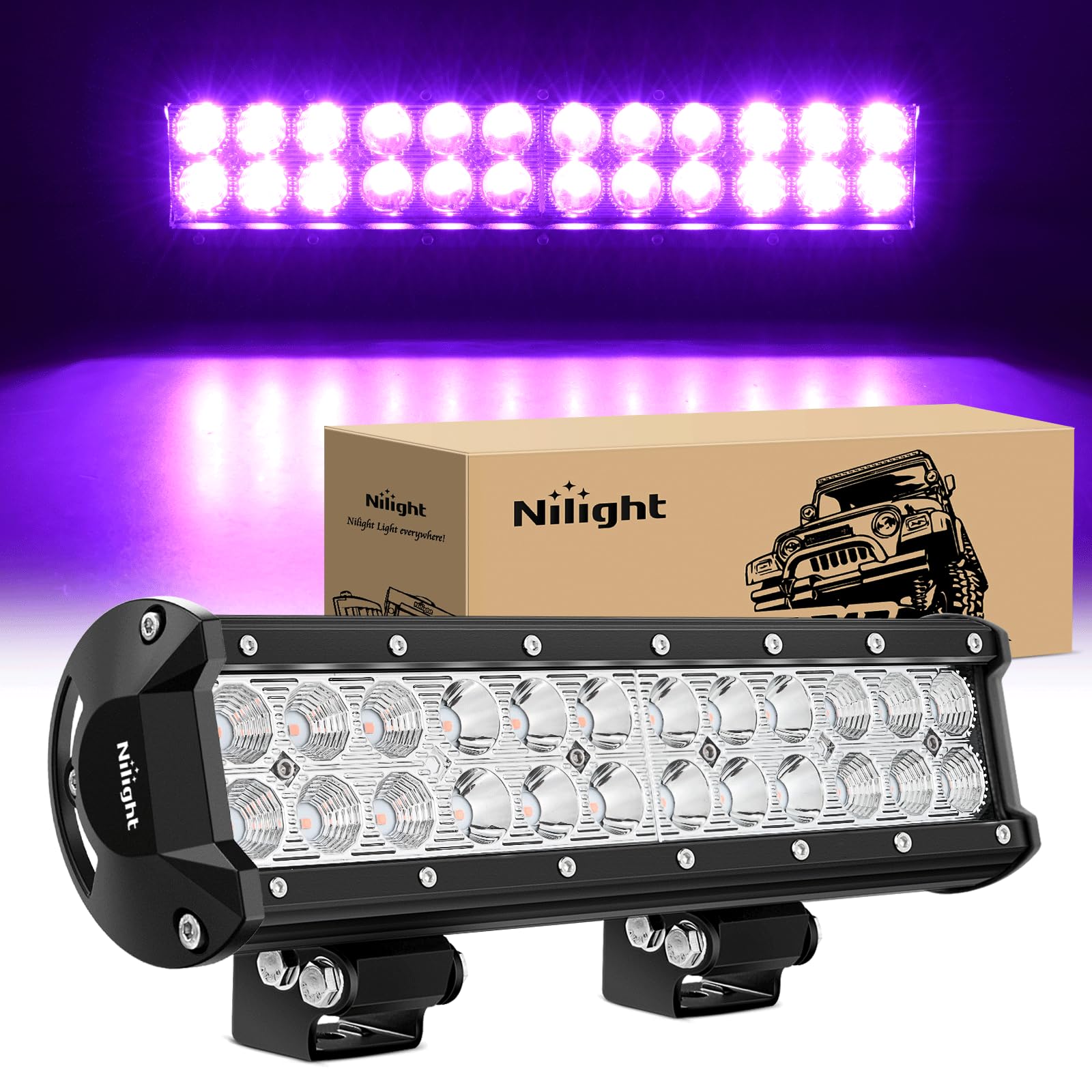 Nilight Led Light Bar 12 Inch 72W Spot Flood Combo Purple Beam Off Road Lamp Fishing Hunting Emergency Deck Work Lighting For Tr