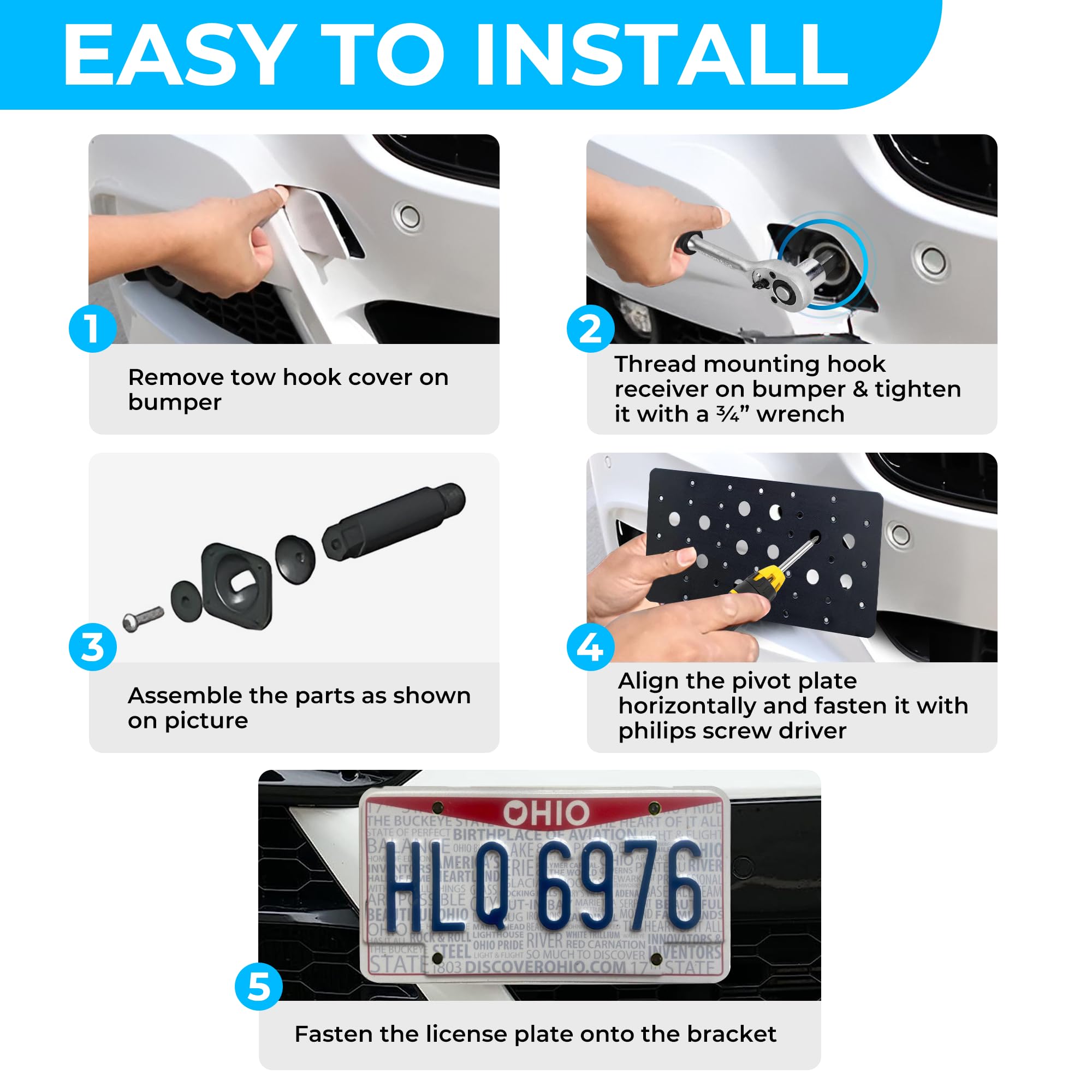 Bumper Tow Hook License Plate Mount Bracket For Lexus Is250 Is350 2006 - 2015 Ct200H 2011 2012 2013 2014 2015 Screws And Wrench