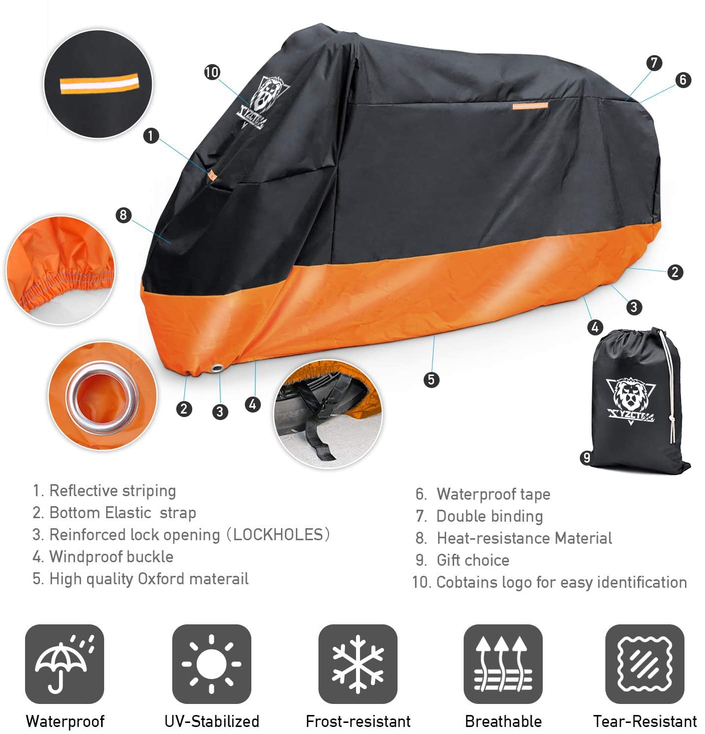 Xyzctem Motorcycle Cover - All Season Waterproof Outdoor Protection - Precision Fit Up To 108 Inch Tour Bikes, Choppers And Crui