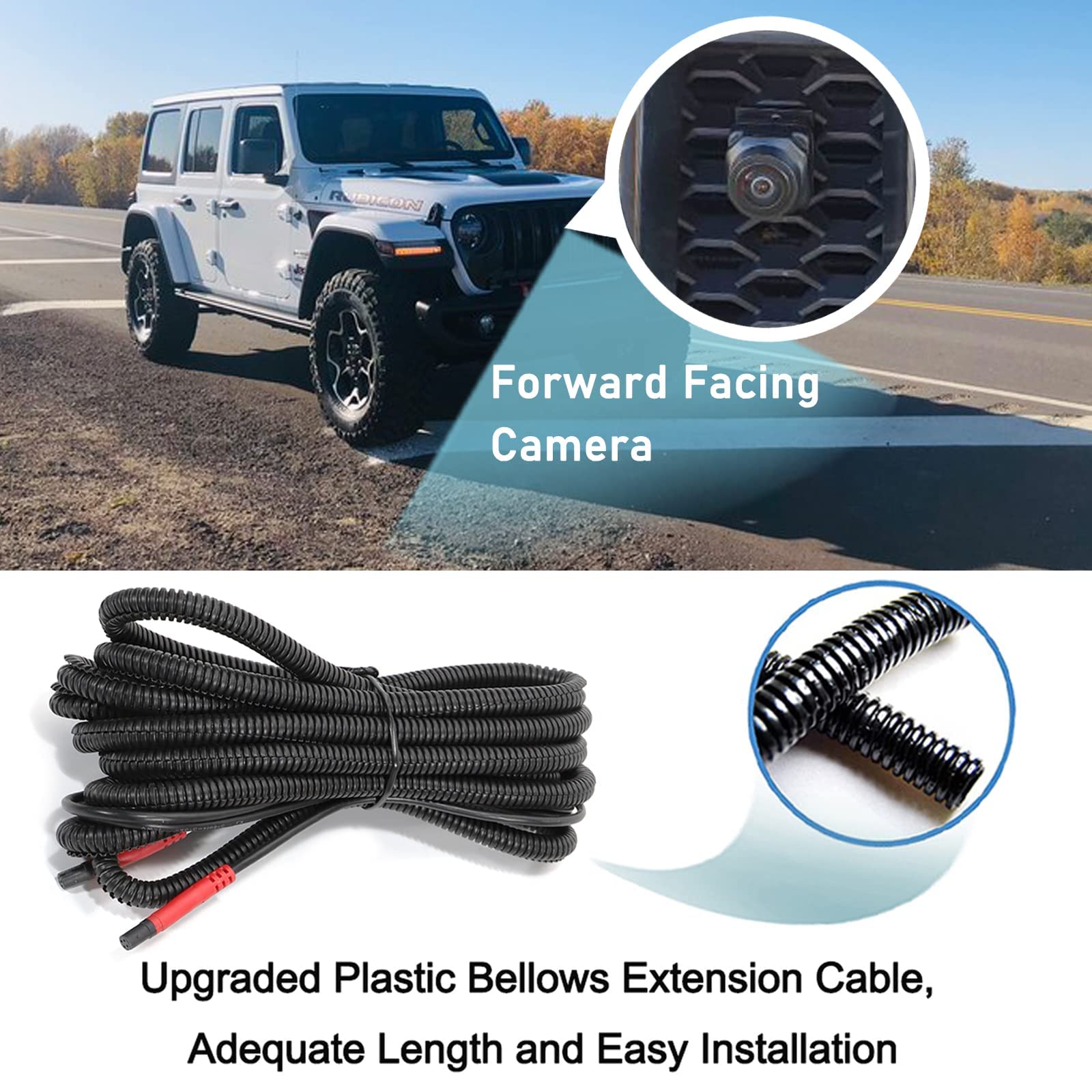 EWAY Front View Camera Kit for Jeep Wrangler JL/JLU/JT 2018-2021, Grille Mount, Metal Housing, Black