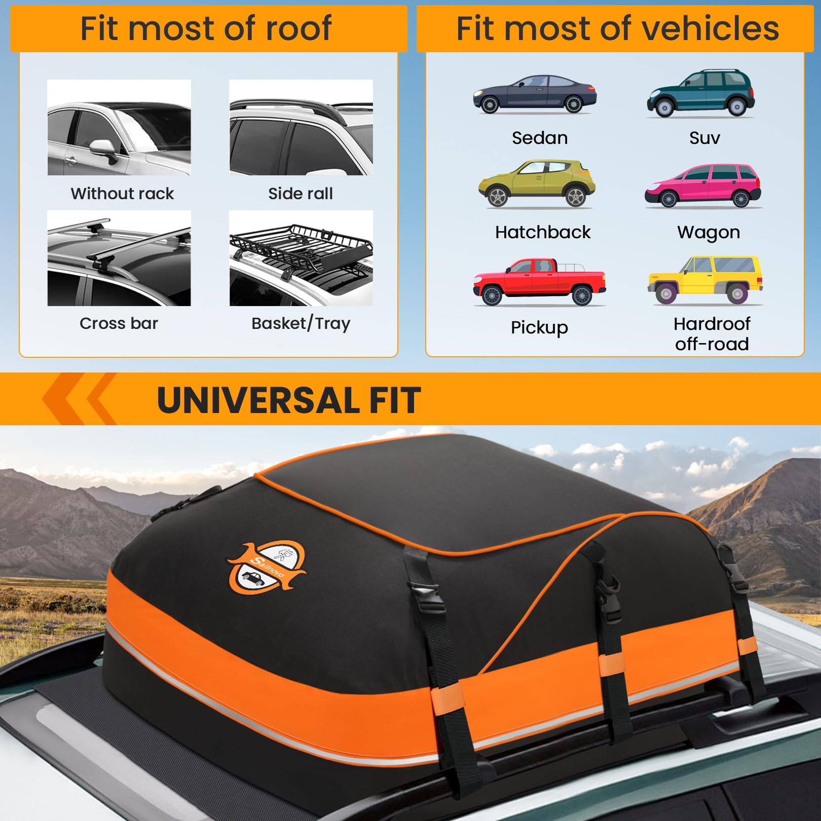 Sailnovo Rooftop Cargo Carrier Waterproof 20 Cubic Feet Car Roof Rack Cargo Carrier Roof Cargo Bag For All Cars With/Without Rac