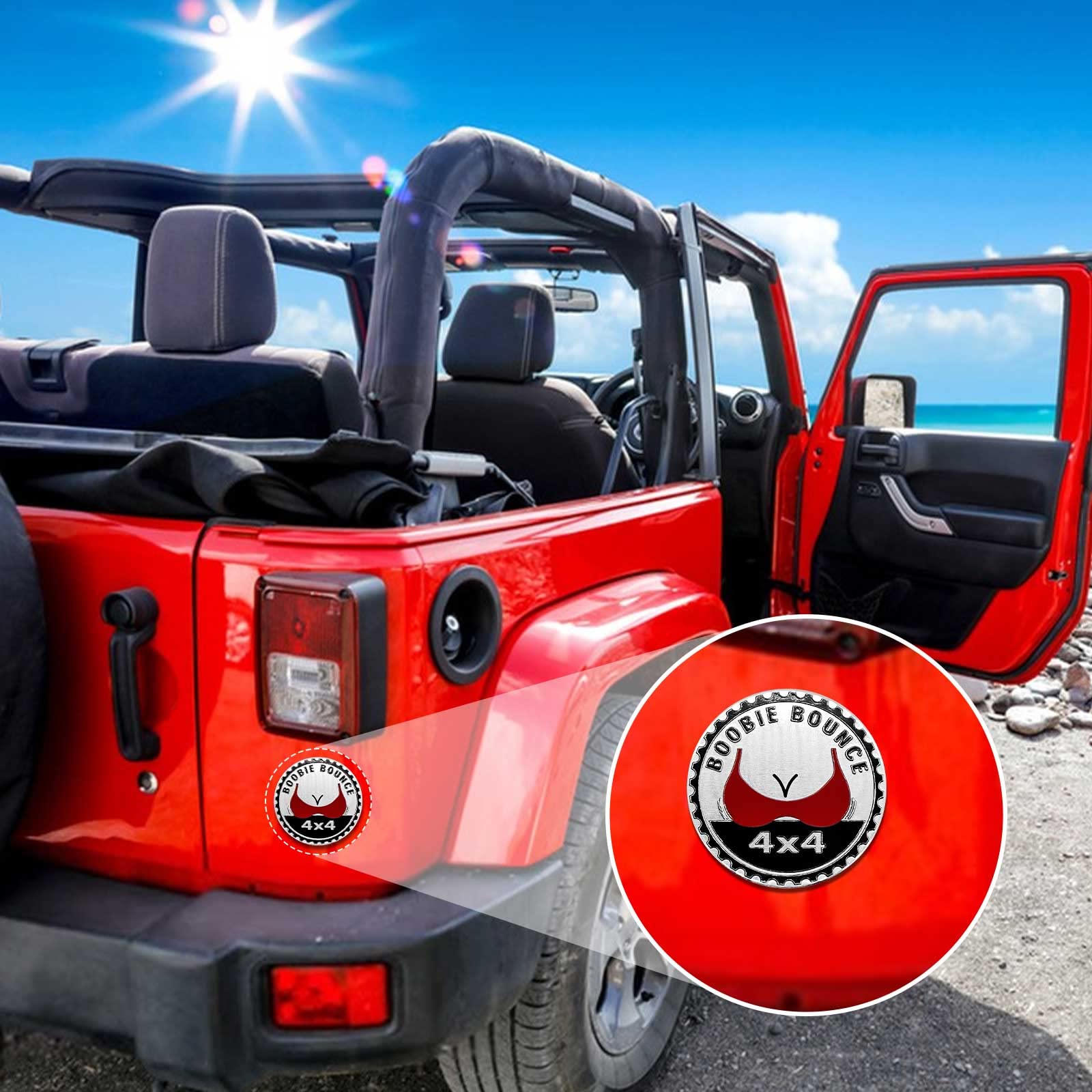 Booble Bounce Badge Rated Car Emblem, 4 X 4 Metal Automotive Badge 3D Metal Car Badges Emblems Round Emblem Decals Car Badge Decals Stickers Compatible With Jeep Wrangler Vehicles Trucks Suv