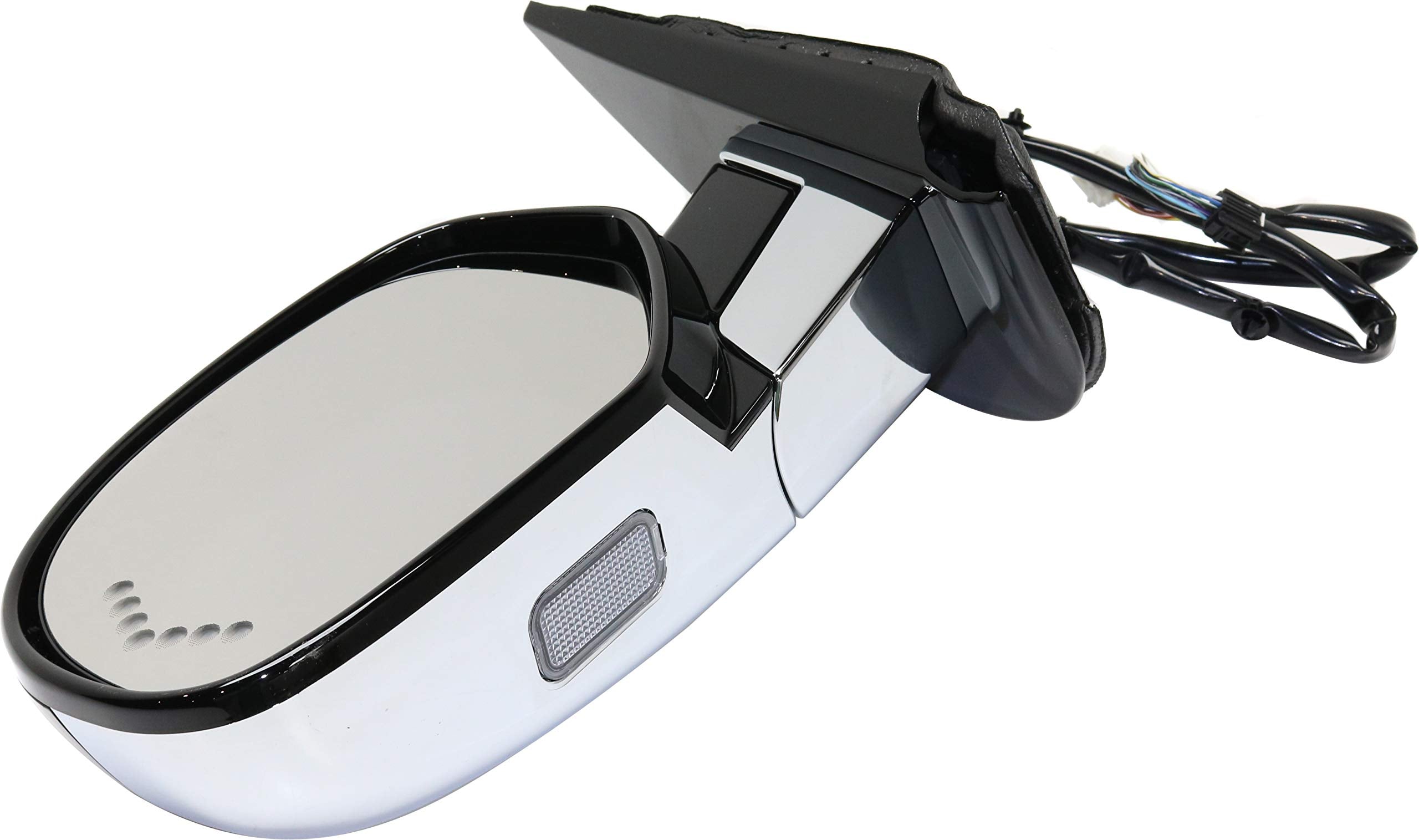 Kool Vue Driver Side Power Heated Mirror for Cadillac Escalade Escalade ESV 2007-2014 Power Fold With Signal Light, Memory & Puddle Lamp; Without Blind Spot Monitor Chrome