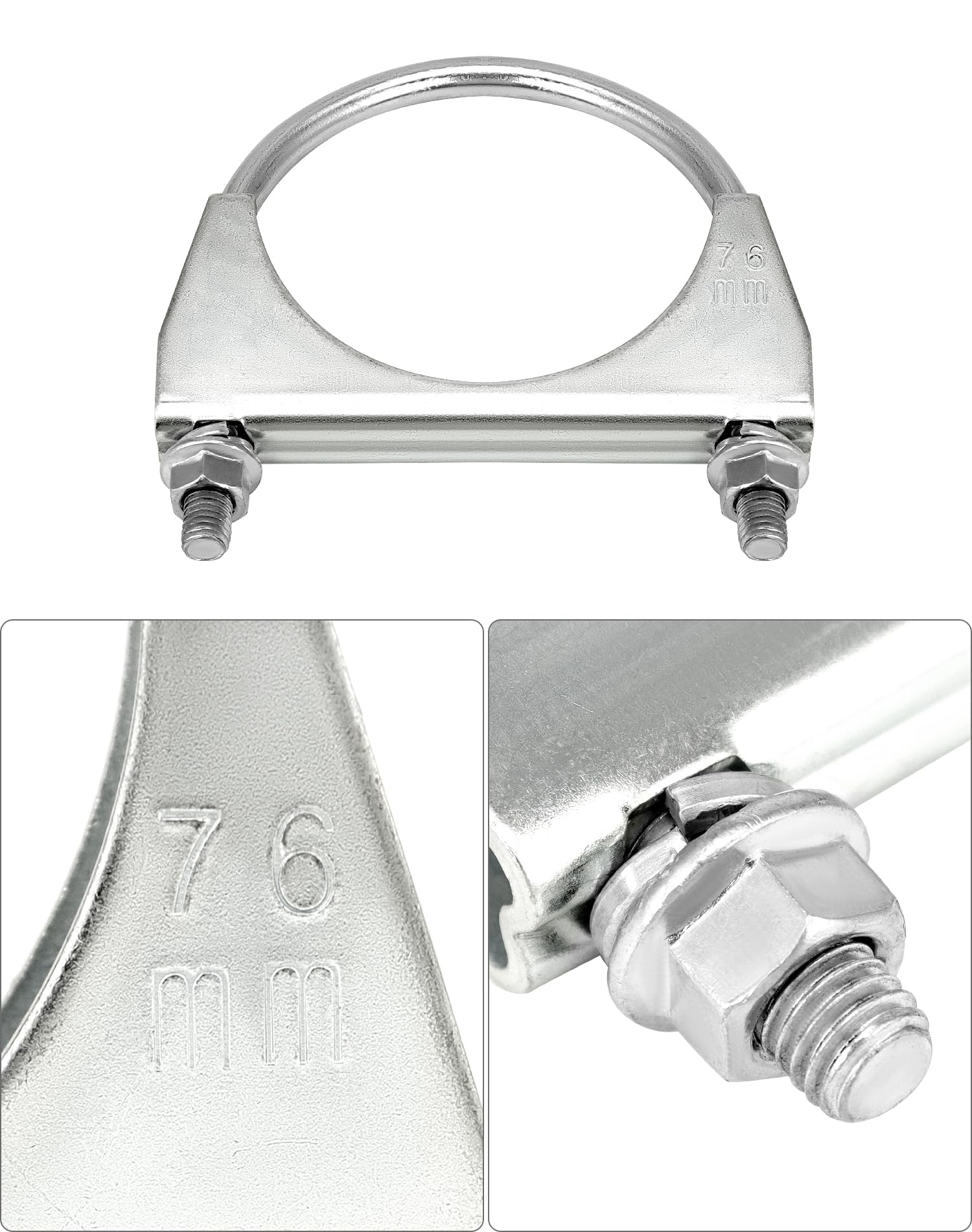 Qwork U-Bolt Muffler Tip Exhaust Hook, 4 Pack 3'' Od Universal Silencer Exhaust Clip, Steel Exhaust Pipe Clamp