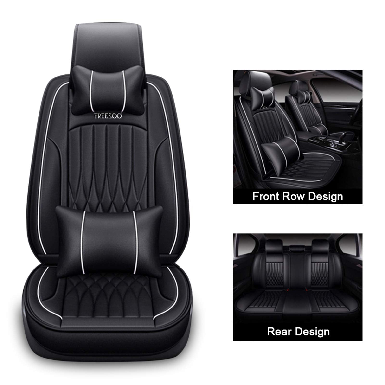 Freesoo Car Seat Cover Leather, Waterproof Seat Covers Full Set Automotive Cushion Universal Fit For Honda Toyota Nissan Hyundai