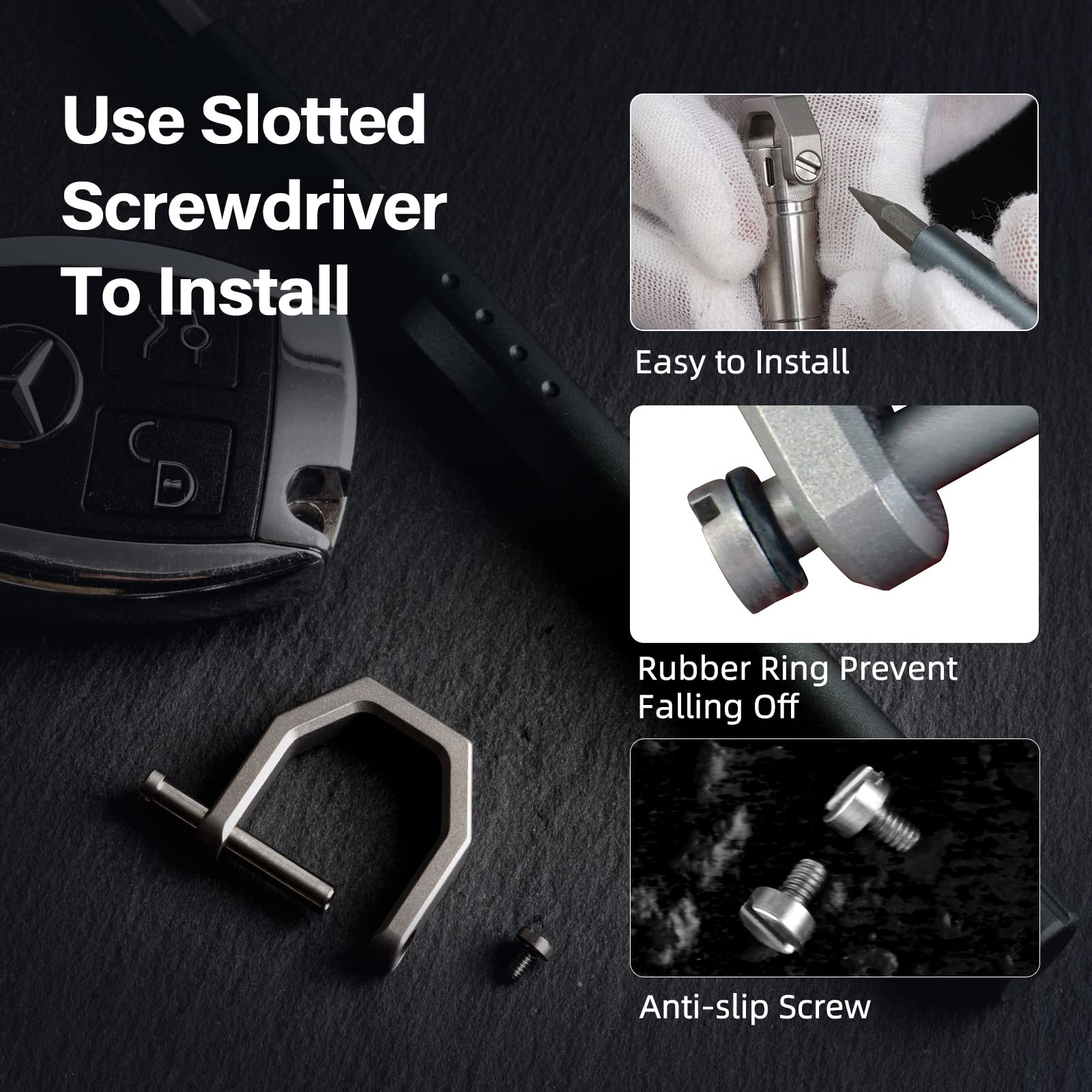 Mecarmy Ch2 Titanium D Shape Key Ring, Utility Keyring With Screw Shackle, Key Ring Car Key Tool For Everyday Carry, Keychain Holder Accessories (Stonewashed Small)