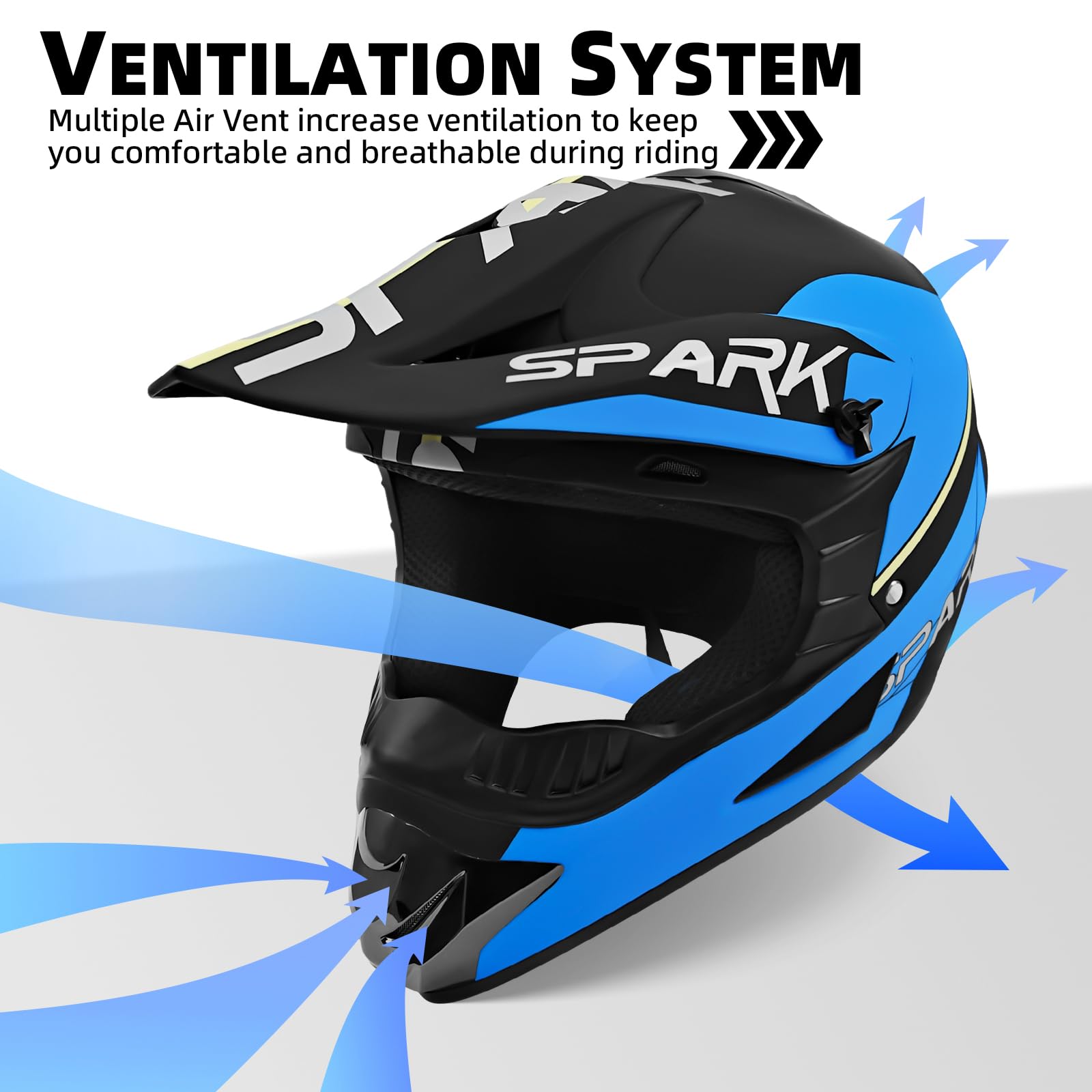 Dirt Bike Helmets Youth Adult Motocross Off-Road Motorcycle Moutain Bike Helmet Dot Approved Goggles Gloves Faceshield Blue (Bla