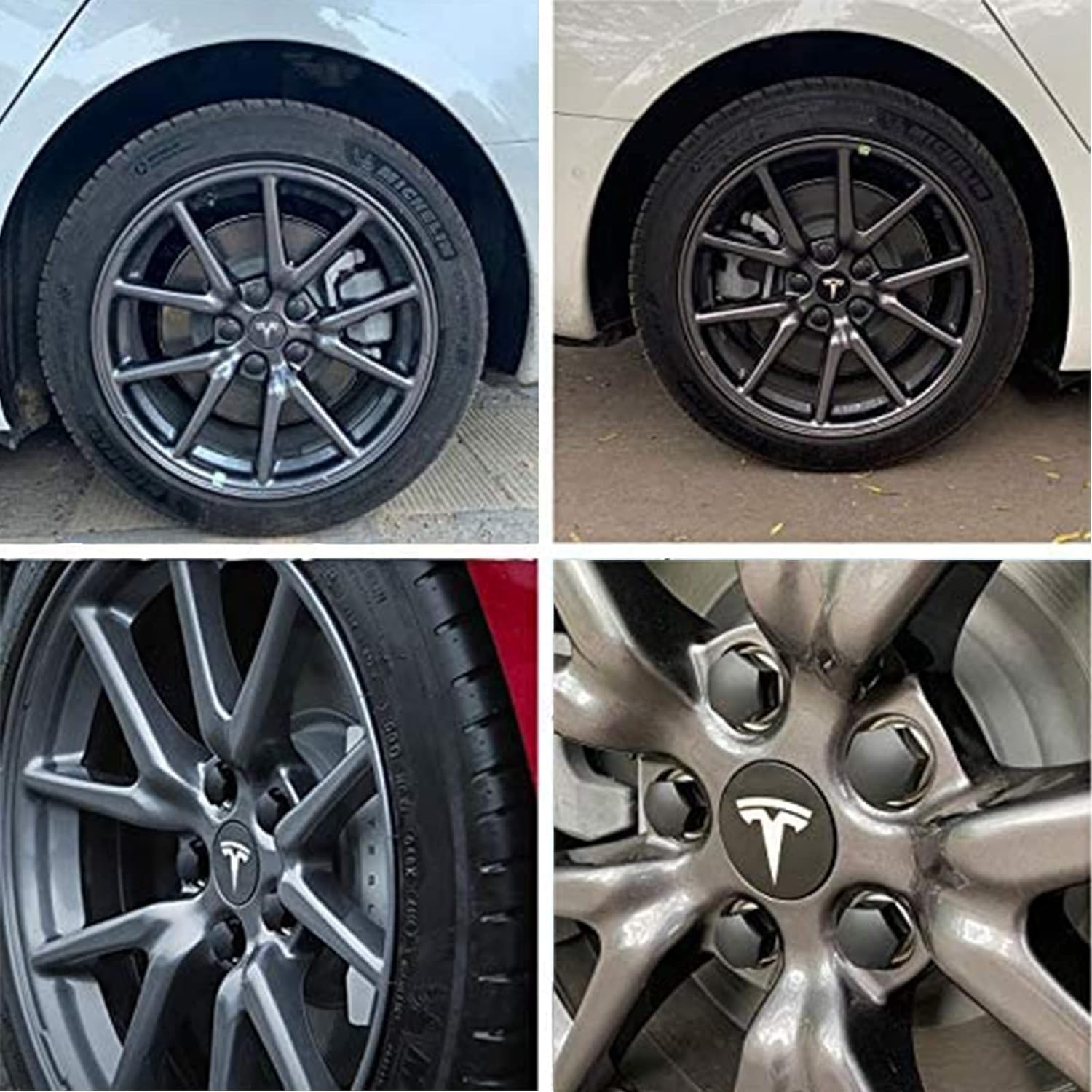 XINFOOB Tesla Model 3 Y Wheel Hub Caps Center Cover Silver Matte (4PCS) for XINFOOB Modification Hubcaps Tesla Accessories