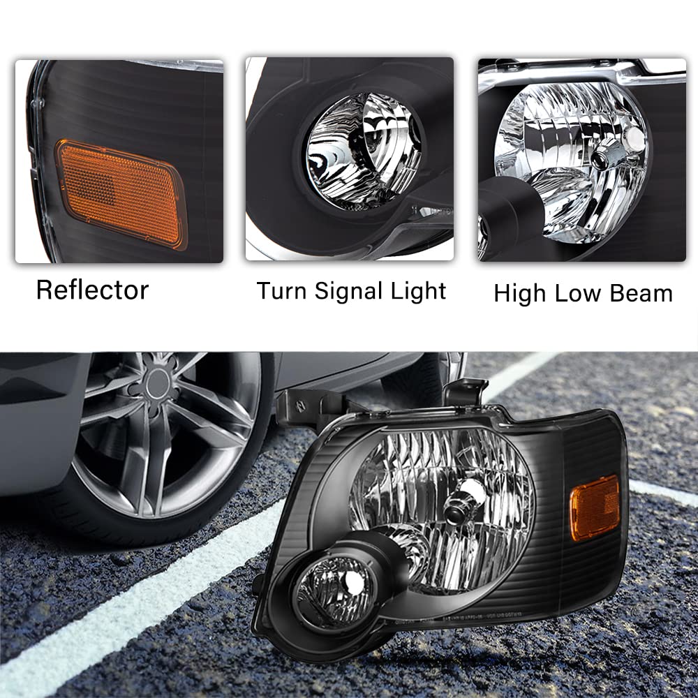Bryght Headlight Assembly Fit For 2006 To 2010 Ford Explorer Driver And Passenger Side (Black Housing With Amber Reflector)